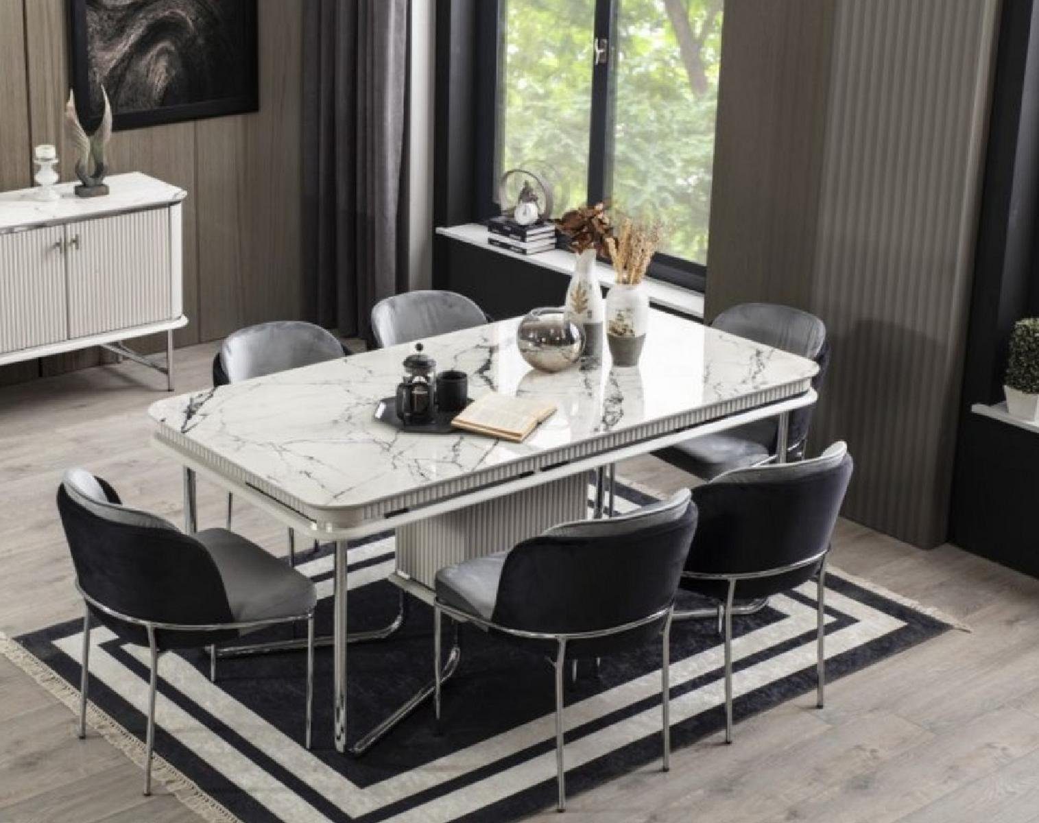 JVmoebel Esszimmer-Set Esszimmer Esstisch 6x Stühle Metall Ess Gruppe Set 7tlg., (7-St)