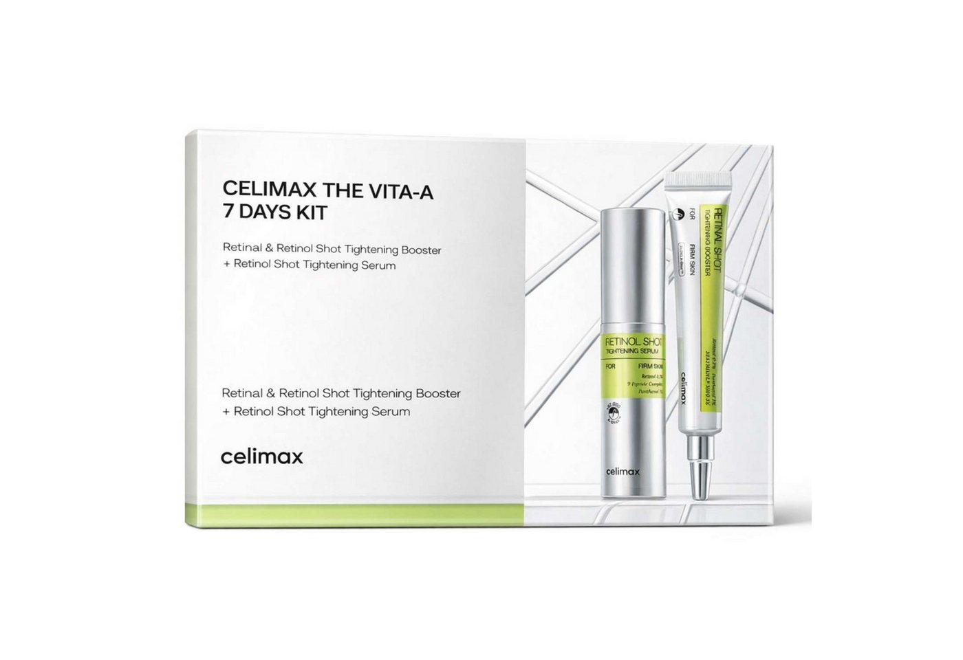 celimax Hautpflege-Set The Vita-A 7 Days Kit Retinal & Retinol – Vita-A Probierset 7 x 1 ml Tightening Booster + Retinol Shot Tightening Serum – Korean Anti-, Aging Serum Set gegen Falten & Poren – 7 Tage Pflegekur