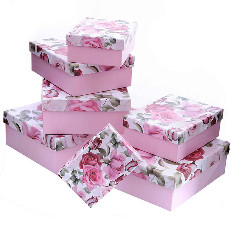 Annastore Geschenkbox 7-tlg. Set Geschenkkarton mit Rosen Geschenkboxen mit Deckel