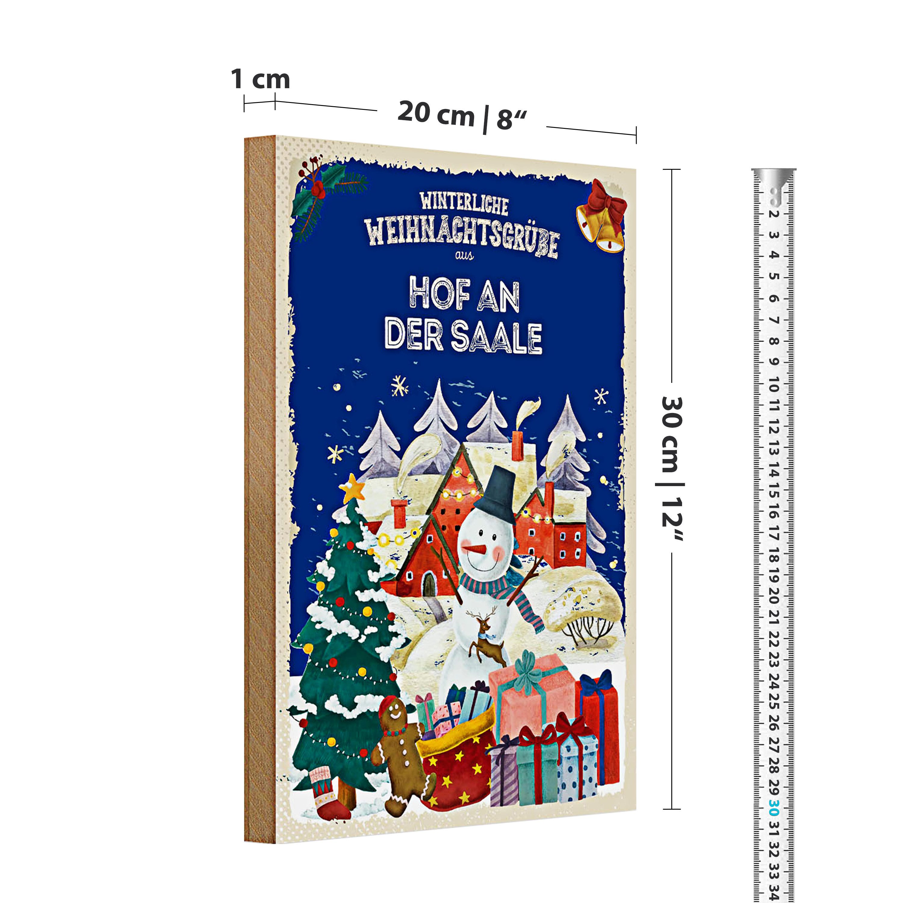 Roomando Holzbild Holzschild Weihnachtsgrüße HOF AN DER SAALE 20x30cm