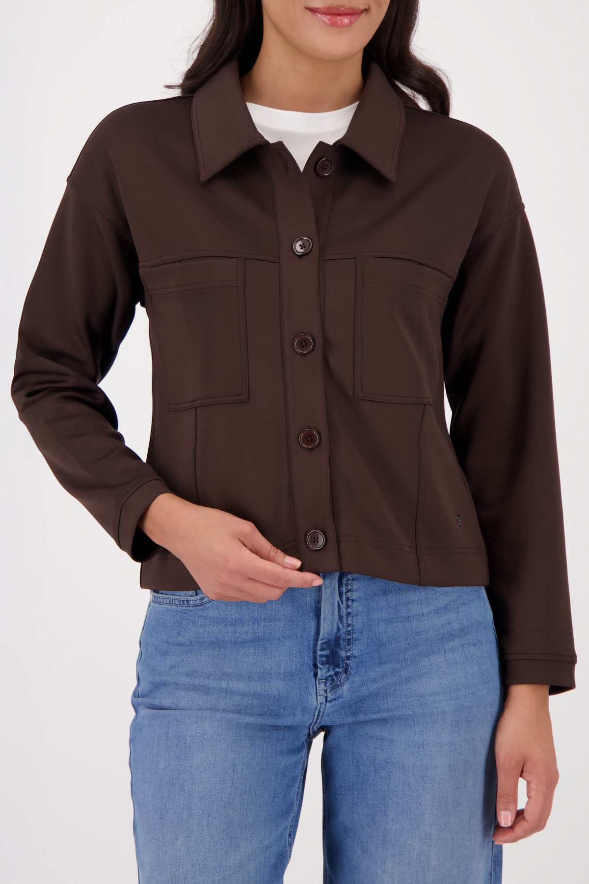 Monari Sweatjacke Hemdkragen, große Brusttaschen, elastische Qualität