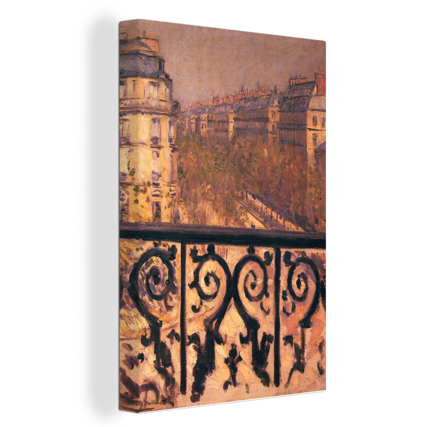 OneMillionCanvasses® Leinwandbild Ein Balkon in Paris - Gemälde von Gustave Caillebotte, (1 St), Leinwandbild fertig bespannt inkl. Zackenaufhänger, Gemälde, 20x30 cm