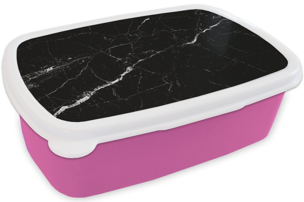 MuchoWow rosa Lunchbox Brotbox (2-tlg), Schwarz Luxus, Brotdose Erwachsene, Kunststoff Kunststoff, Marmoroptik Snackbox, Kinder, Mädchen, für - -
