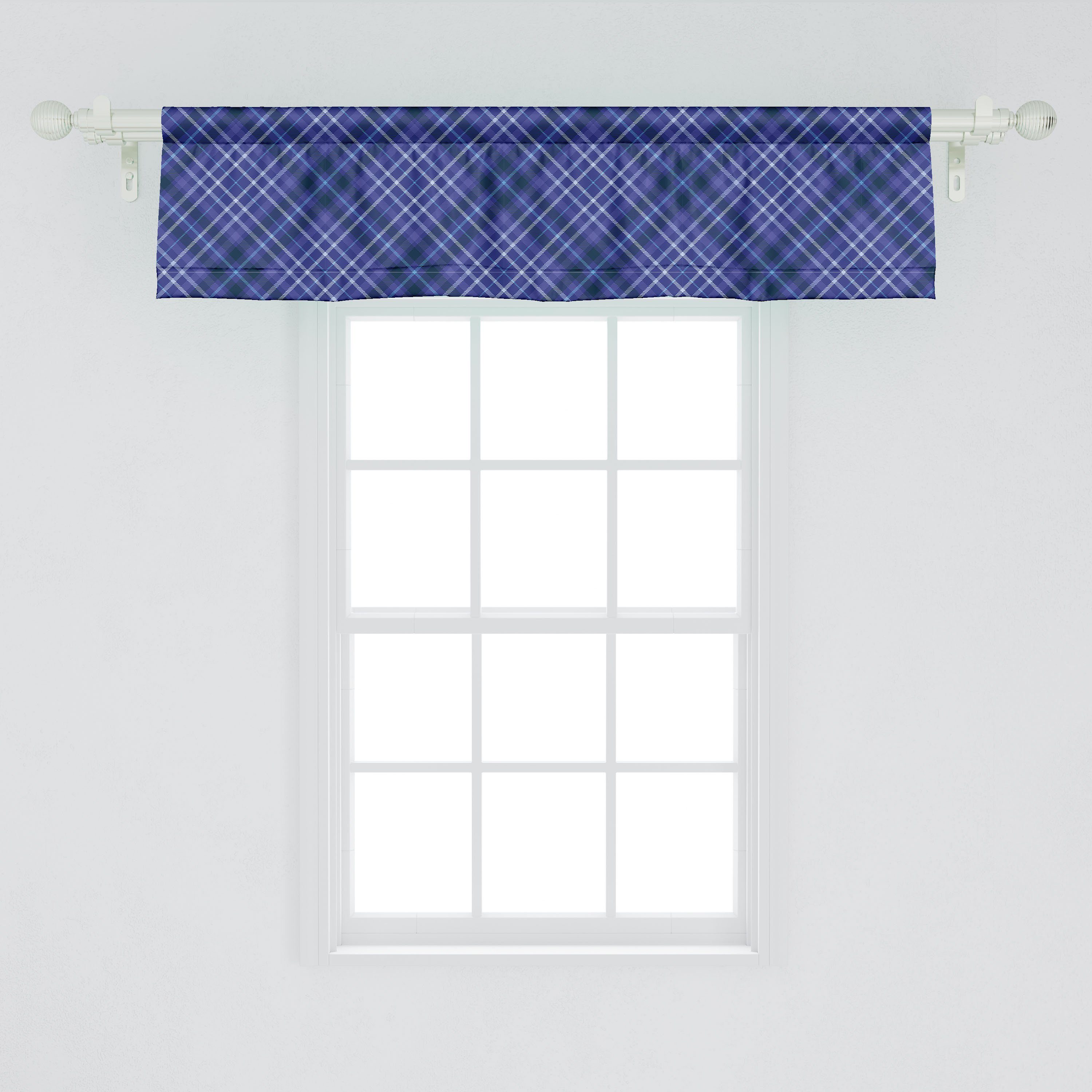 Volant Abakuhaus, Stangentasche, Blaue Vorhang Dekor Plaid geometrisch Schlafzimmer für mit Töne Küche Scheibengardine Microfaser,