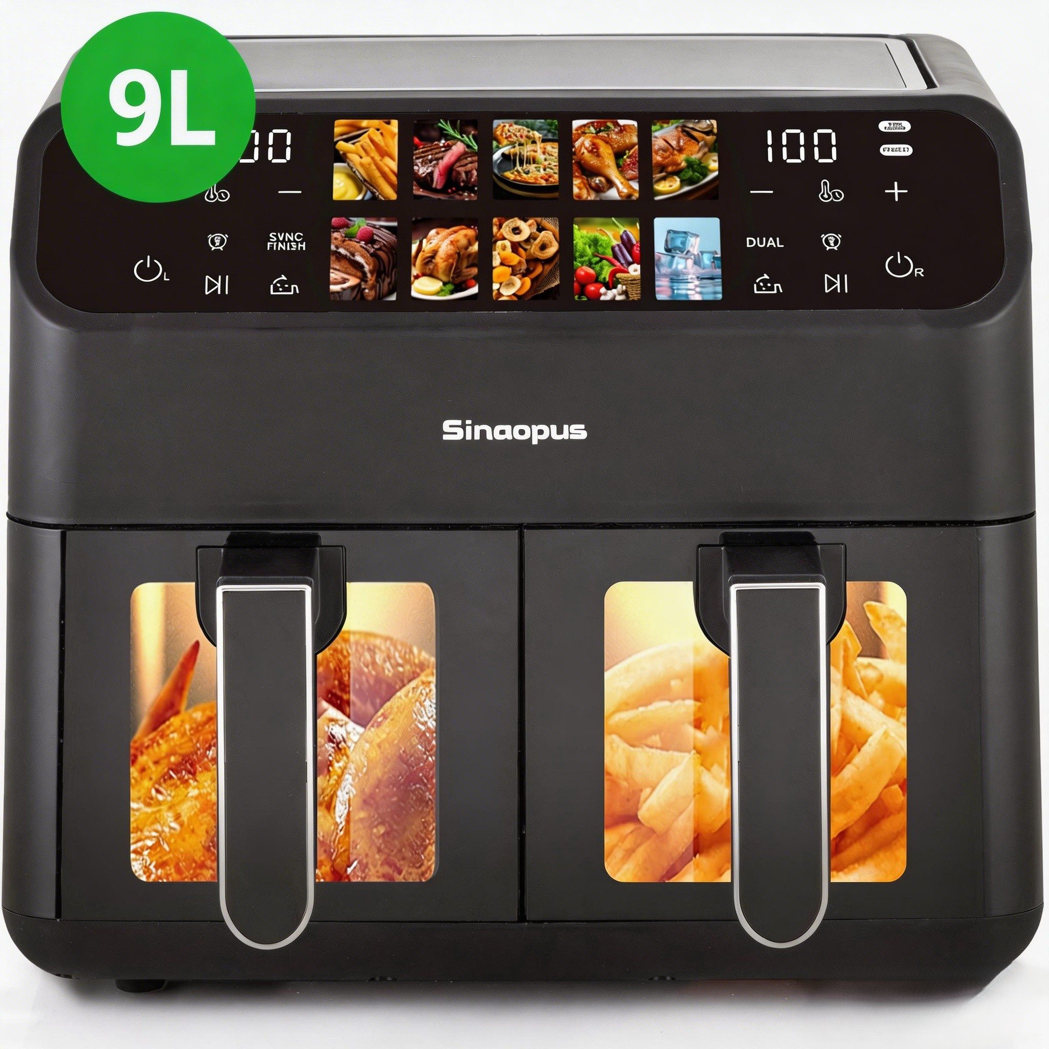 Rolipo Heißluftfritteuse 9L XXL mit Dual-Kammer - präzise Temperatursteuerung, LED-Display, 10-in-1 Funktion & energiesparend, 2000 W, 360°Heißluftzirkulation, für Familien & Ostern