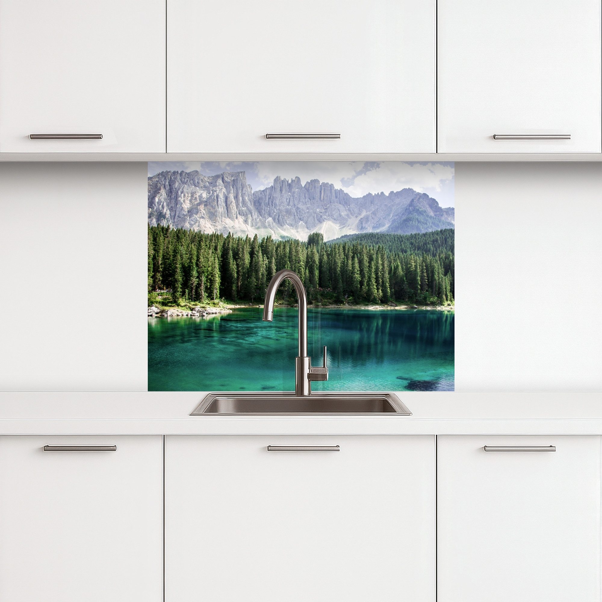KitchenYeah Küchenrückwand selbstklebend Berge - Bäume - Wasser, (1-tlg), S günstig online kaufen