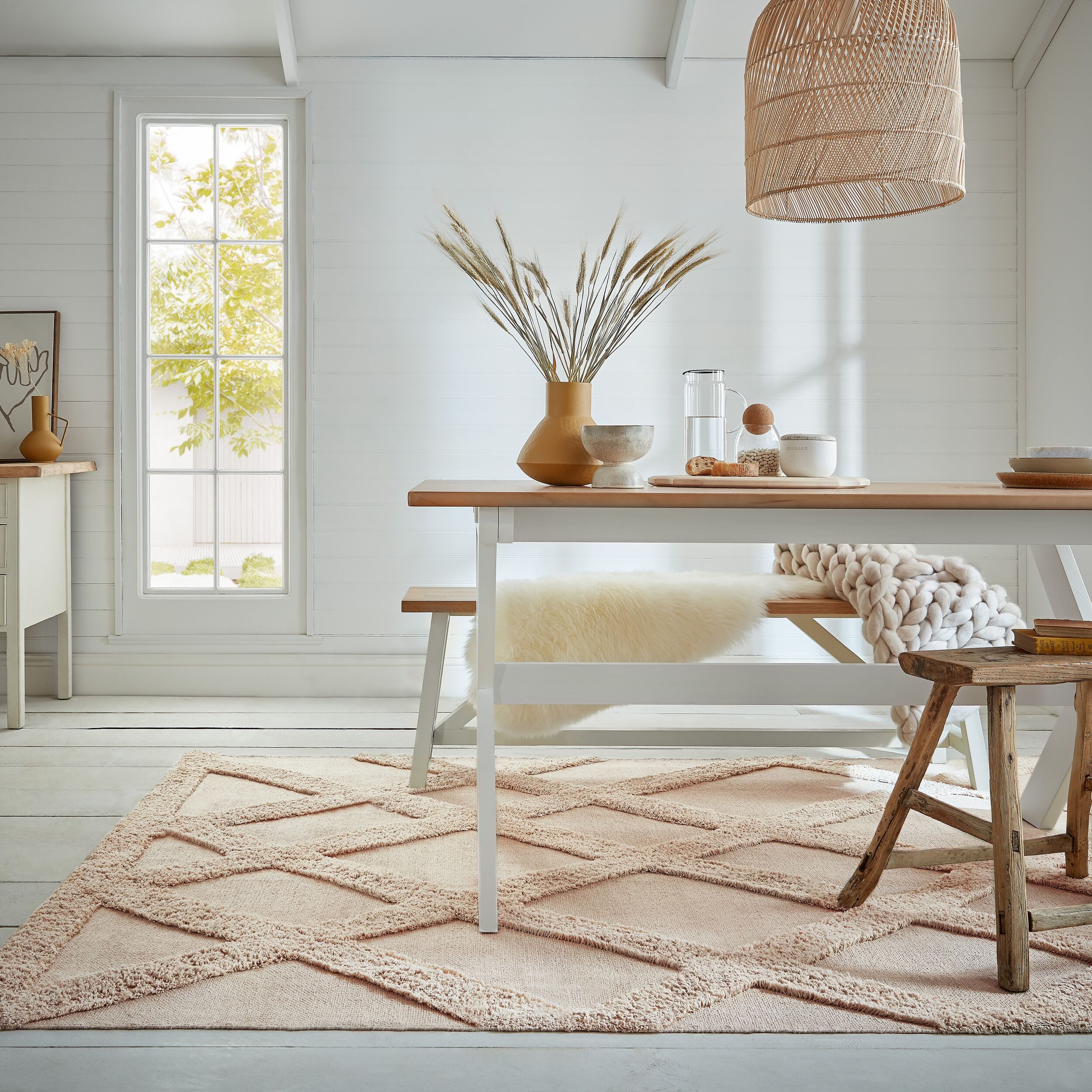 FLAIR RUGS Teppich Tessa Baumwolle mit Rautenmuster, rechteckig, Höhe: 10 mm, Baumwolle Scandi, mit Hoch-Tief-Effekt