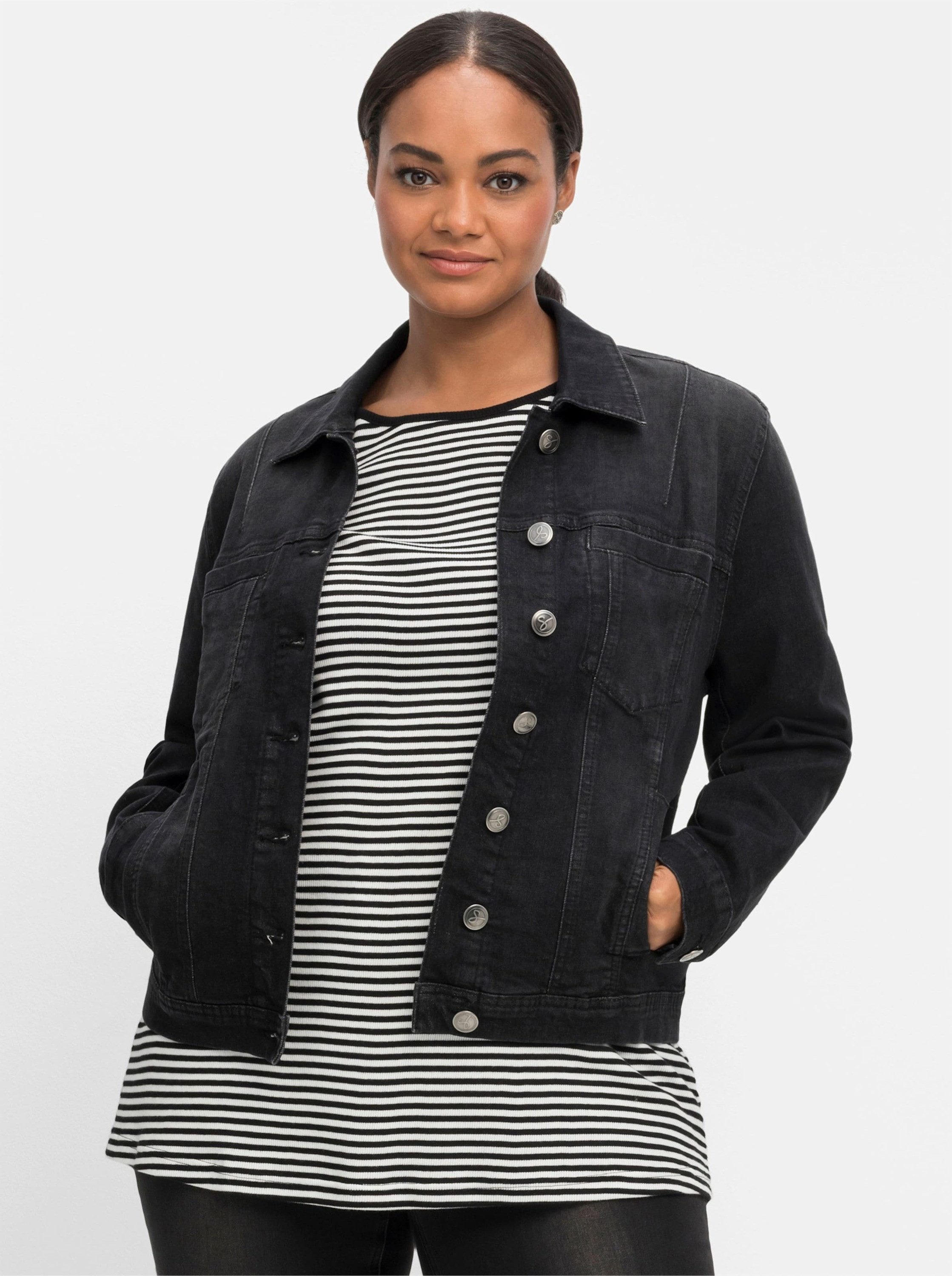 Sheego Allwetterjacke Jeansjacke Langarm in modisch kurzer Form