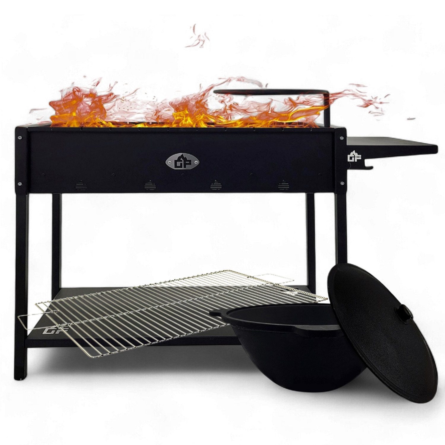 Grillpeter Holzkohlegrill Mangal Set Batyr XL Schaschlikgrill 100cm mit Grillrost Kasan 8L