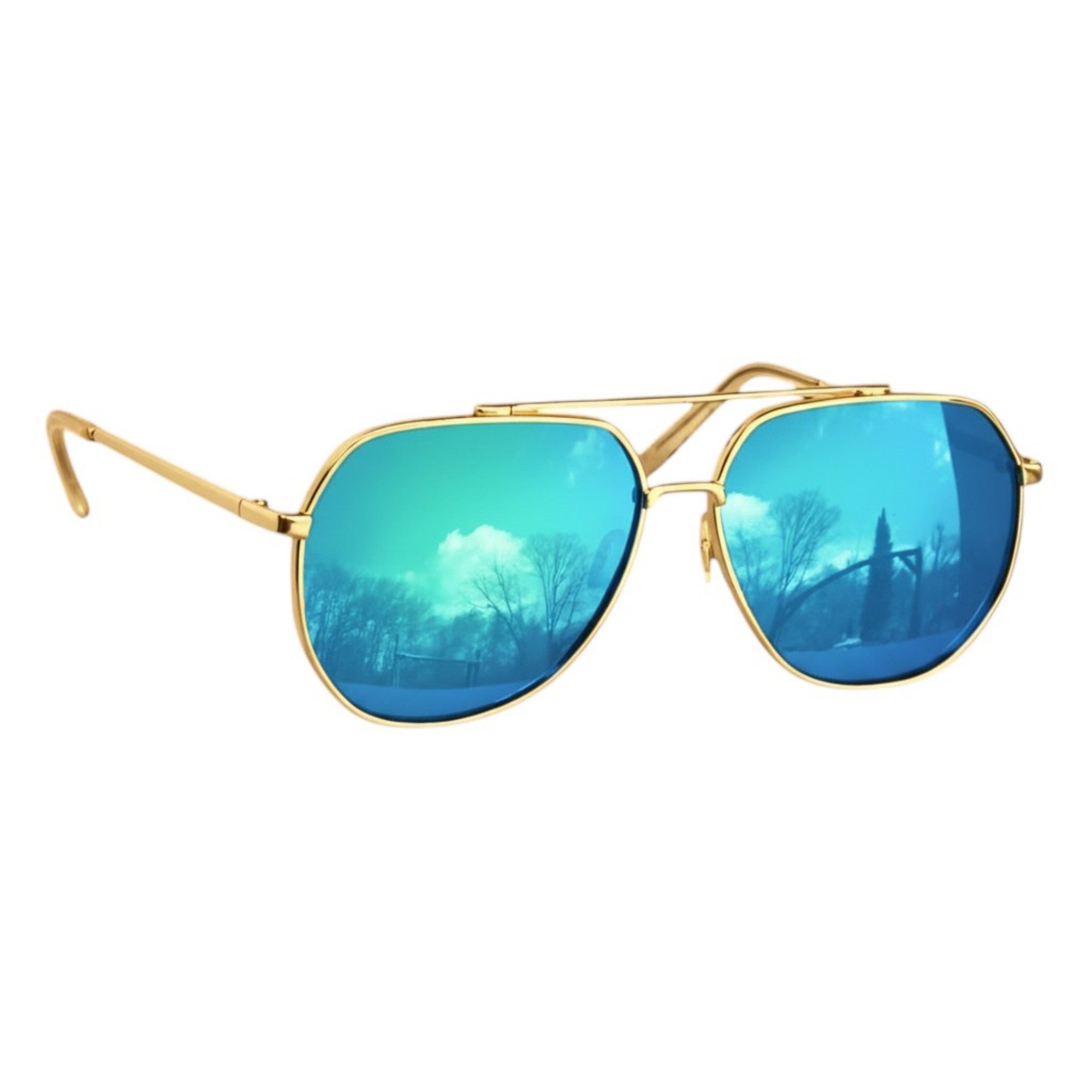 Rennec Sonnenbrille (Eckige Piloten Sonnenbrille Damen Herren Pilotenbrille XL Groß) Gläser in Grün Blau Verspiegelt Edelstahlrahmen