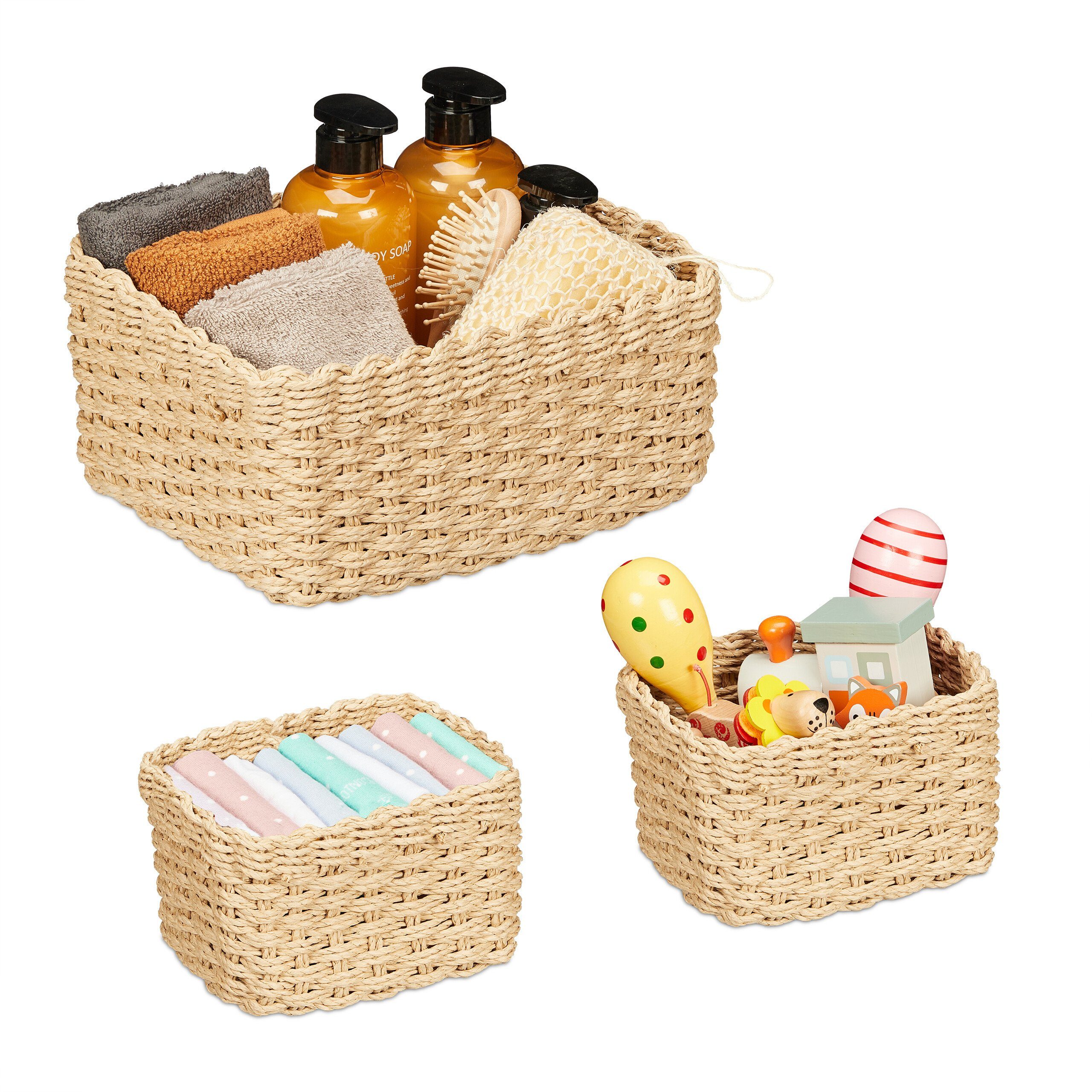 relaxdays Aufbewahrungskorb Geflochtener Aufbewahrungskorb 3er Set günstig online kaufen