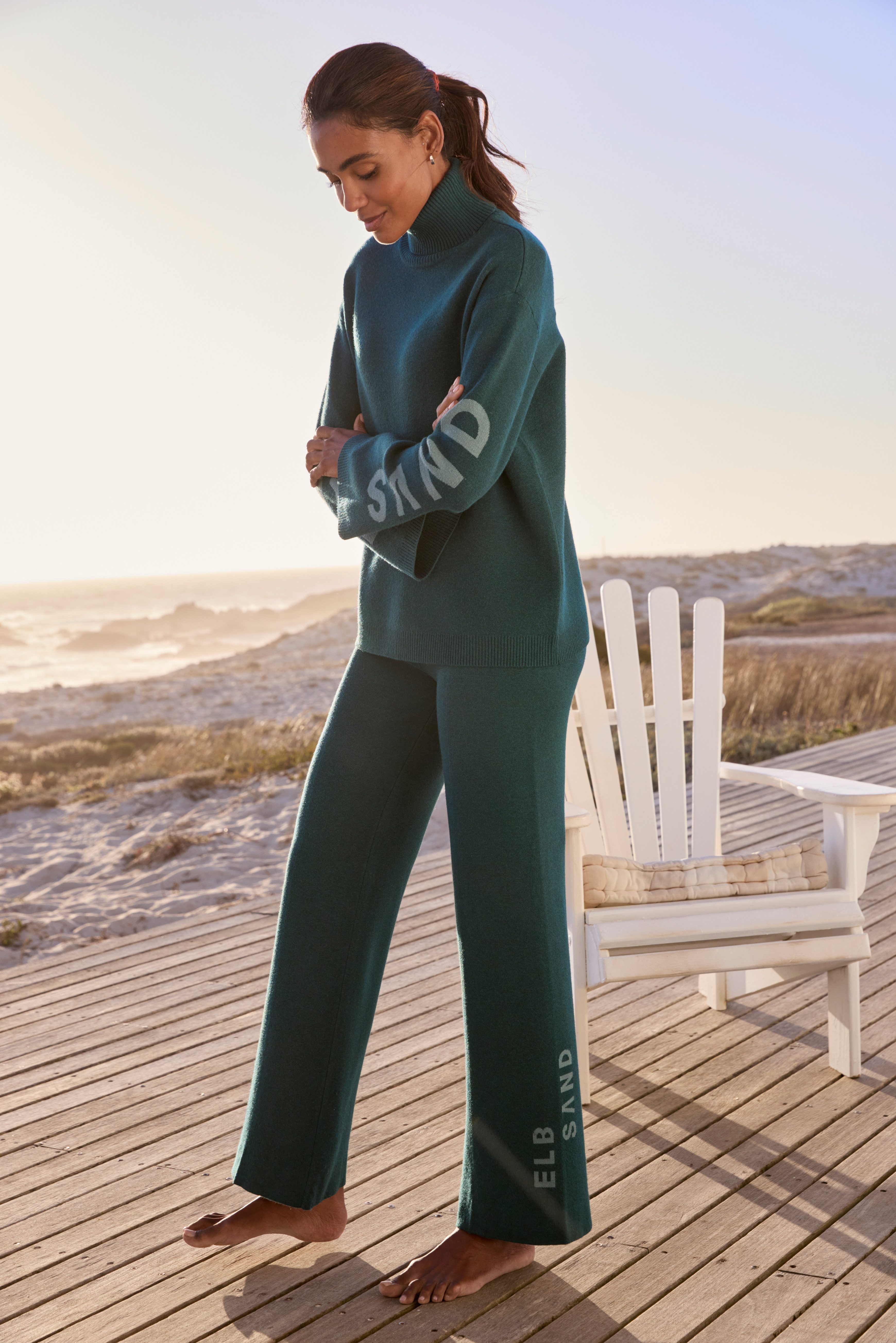 Elbsand Strickhose mit weitem Bein und eingestricktem Logo, Loungewear