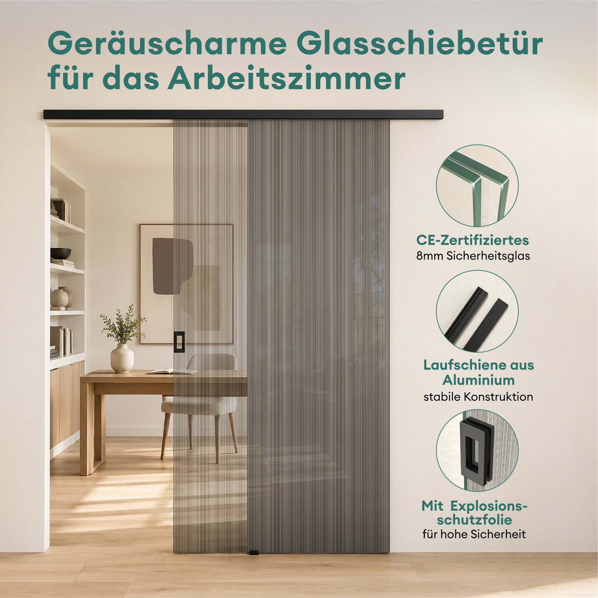 Mai & Mai Glasschiebetür Komplettset schiebetür softclose 8mm ESG aus Alu H: 205cm Mu001, Aluminiumkonstruktion