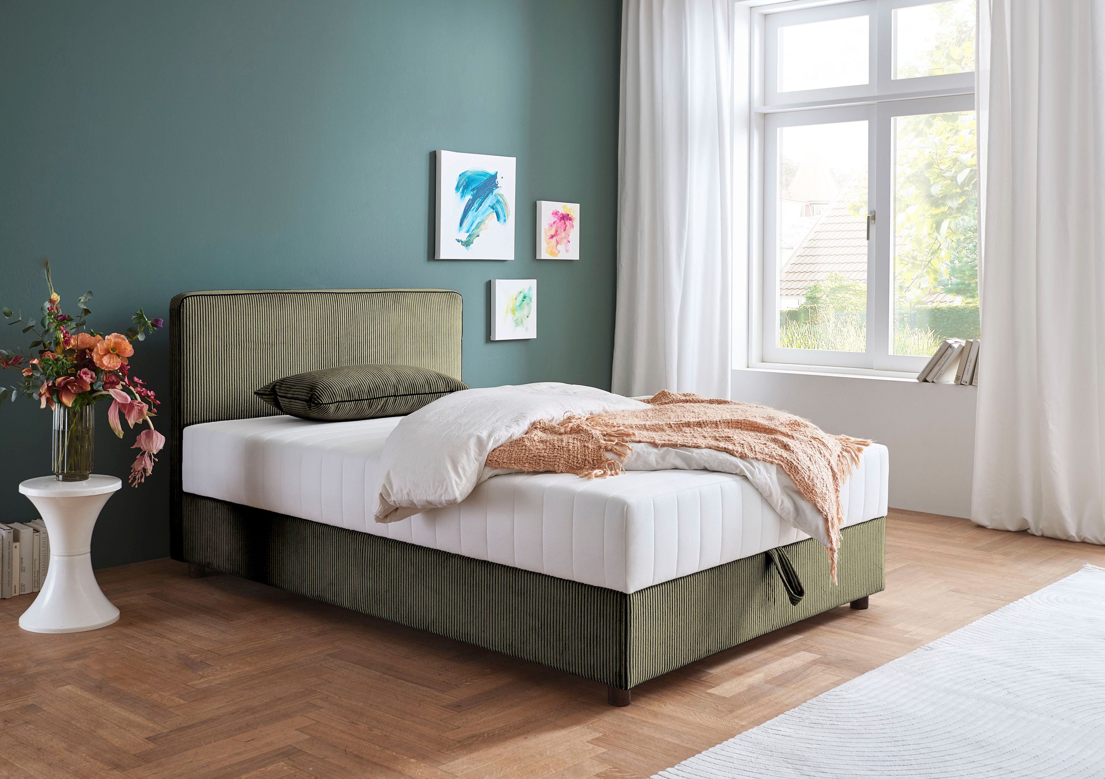 ATLANTIC home collection Bett Corinna, Boxbett inkl. Stauraum, Cord, erhältlich in unterschiedlichen Breiten