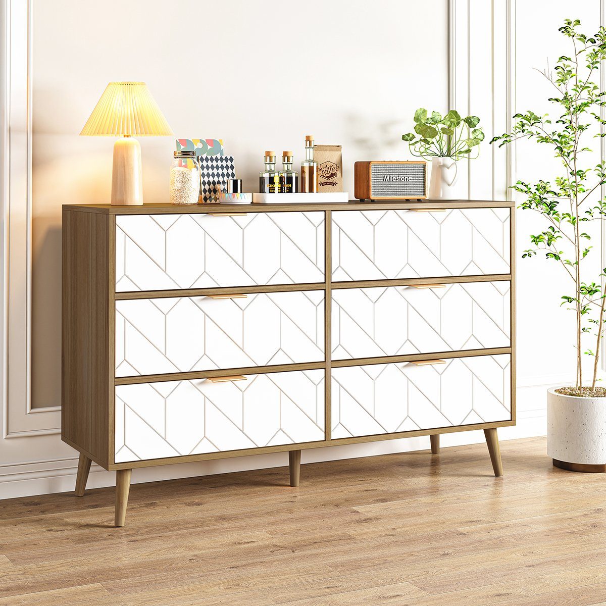 Sideboard (Kommode mit 6 Schubladen), Highboard für Schlafzimmer & alle Wohnräume, 120x39.5x80.5cm