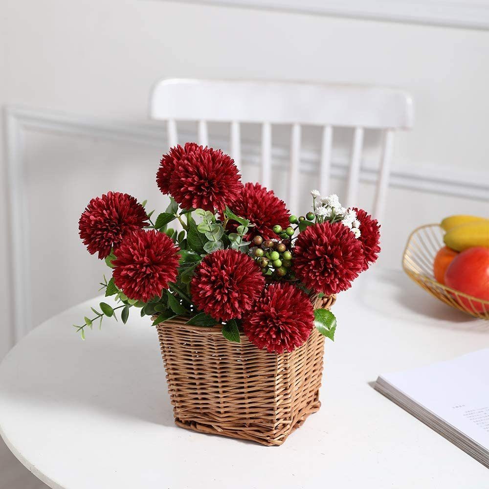 Jormftte Künstliche Hortensie Kunstblume Kugel, Pompon Blumen,Seide Rot