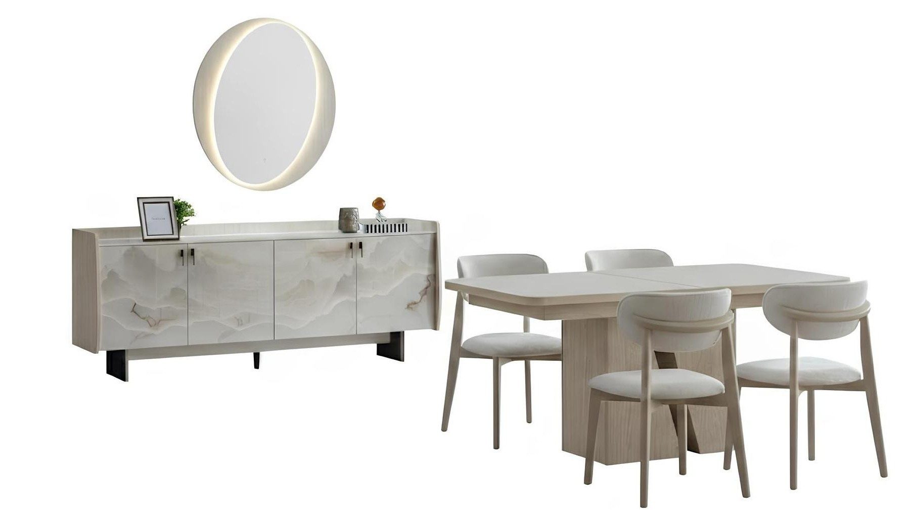Xlmoebel Esszimmer-Set Moderner Esszimmer-Tisch mit Konsoltisch und Spiegel in Beige, Made in Europa