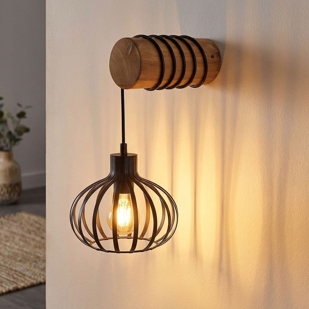 GLOBO LIGHTING Wandleuchte, Leuchtmittel nicht inklusive, Wandleuchte Wandlampe Holz braun Schlafzimmerleuchte Gitter H 40 cm
