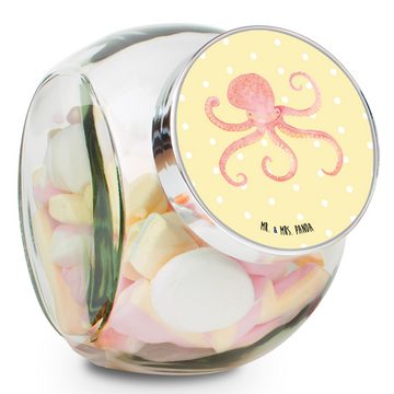 Mr. & Mrs. Panda Vorratsglas L 870ml Tintenfisch - Gelb Pastell - Geschenk, Glasdose, Krake, Tiere, Premium Glas, (1-tlg), Vielseitig einsetzbar