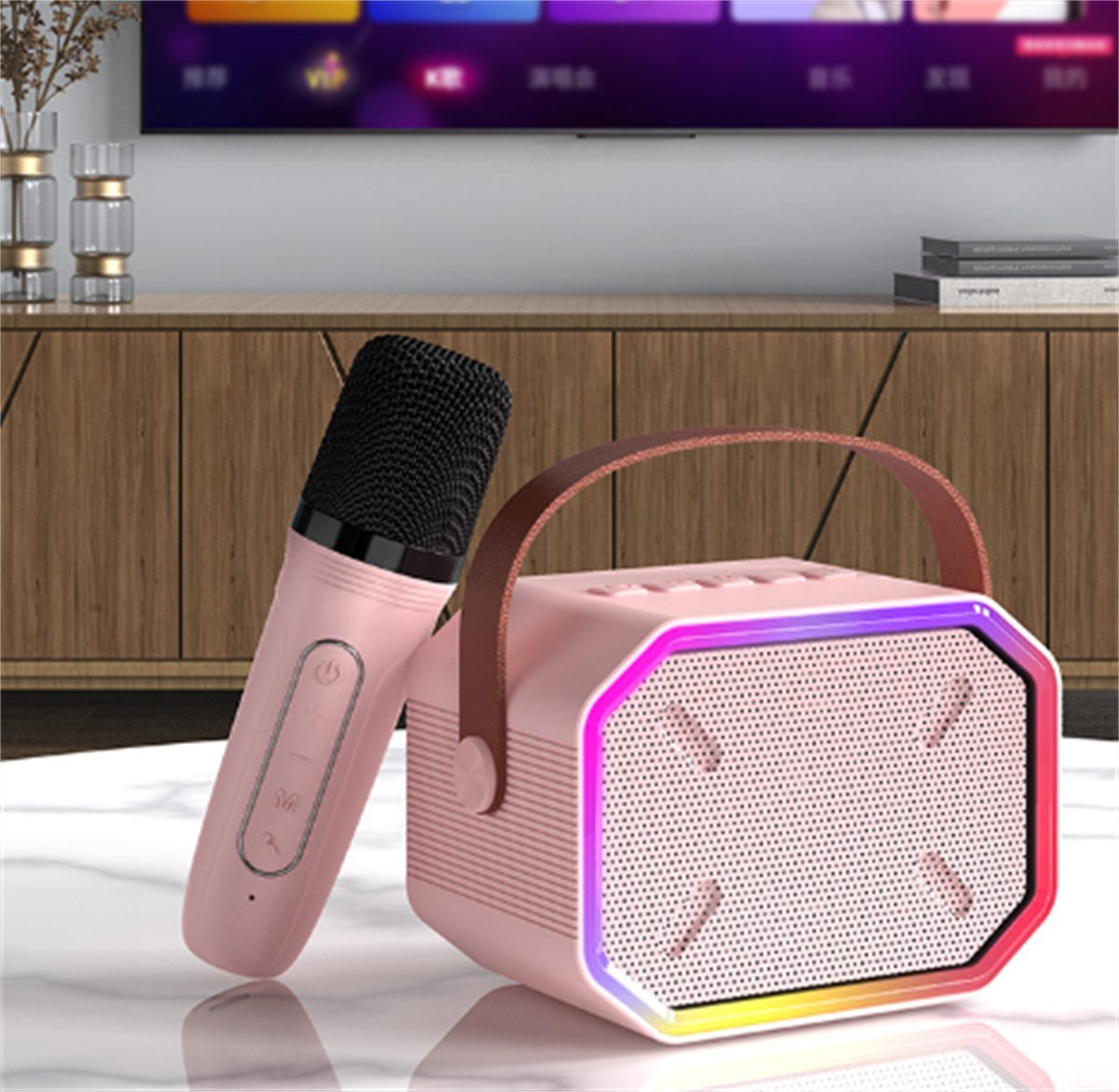 Tragbares carefully Retro-Bluetooth-Audio-Mikrofon-Set Rosa Zuhause, Bluetooth-Lautsprecher für selected KTV Party,
