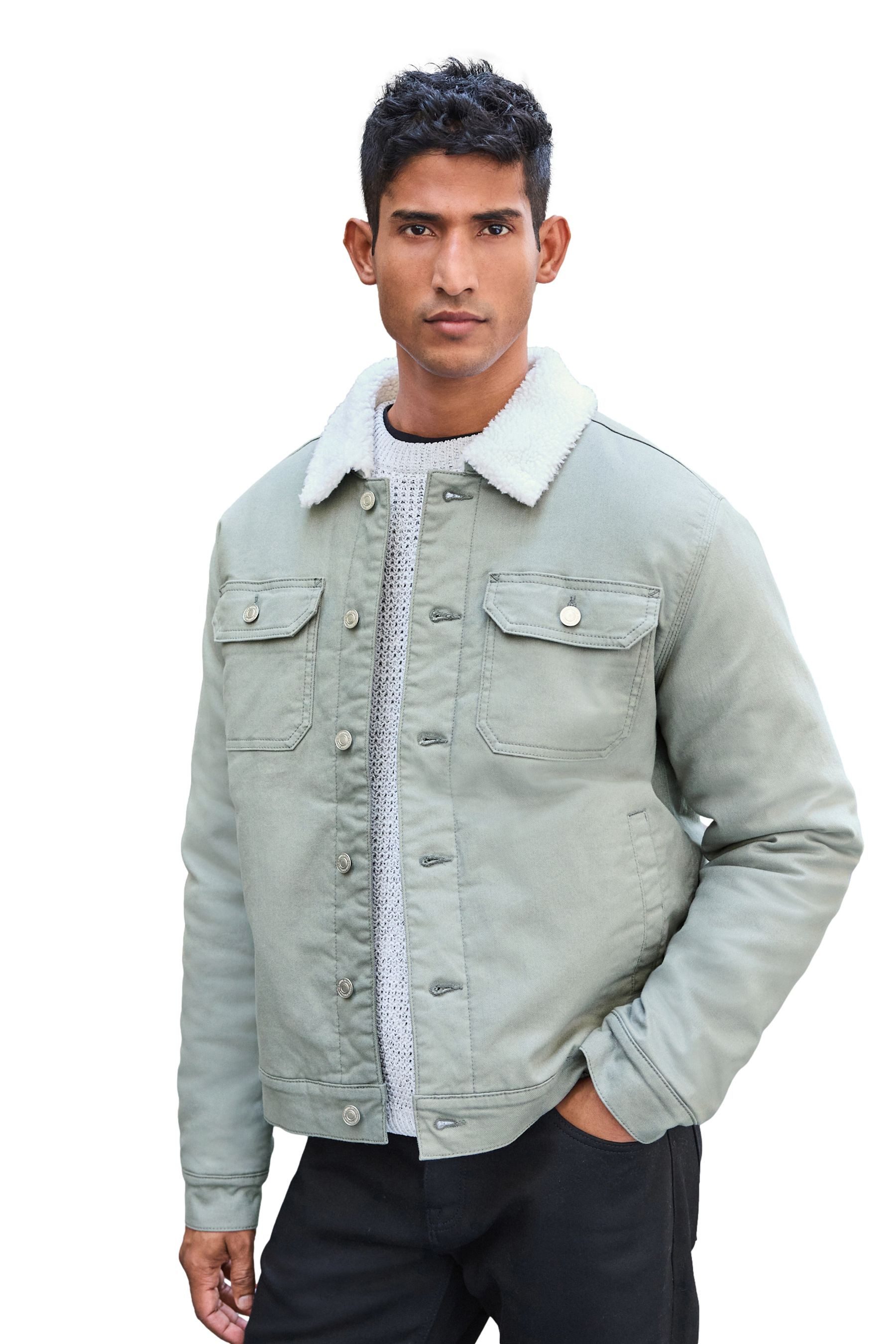 Jeansjacke Jeans-Truckerjacke mit Teddyfellkragen