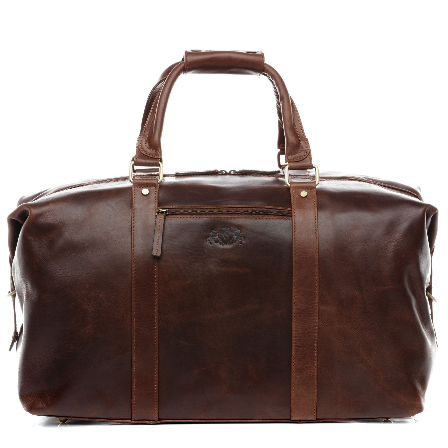 SID & VAIN Reisetasche Leder Weekender Unisex ZANE, Echtleder Reisegepäck für Damen & Herren, Sporttasche XL braun-cognac