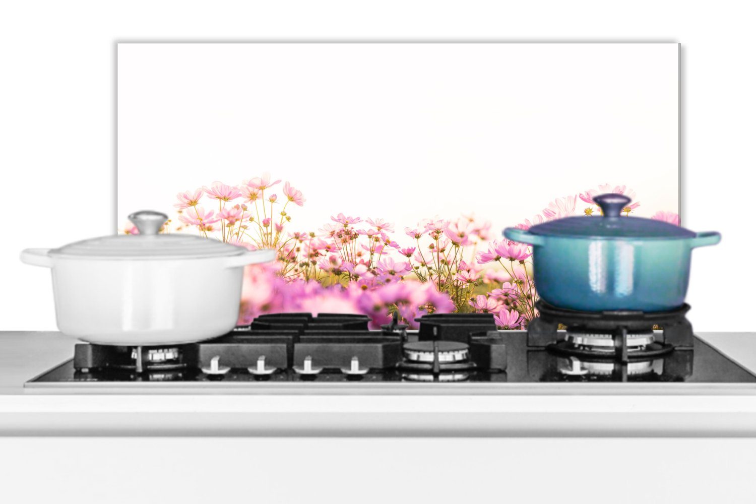 und Schmutzflecken MuchoWow Natur, (1-tlg), Blumen - Rosa Küchen Fett 60x30 Wandschutz, für - Sonne cm, Küchenrückwand gegen -
