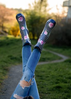 Beck Damen Gummistiefel Stripes Gummistiefel (wasserdichte, weitenverstellbare Stiefel, für trockene Füße bei Regenwetter) herausnehmbare Innensohle, weicher robuster Naturkautschuk