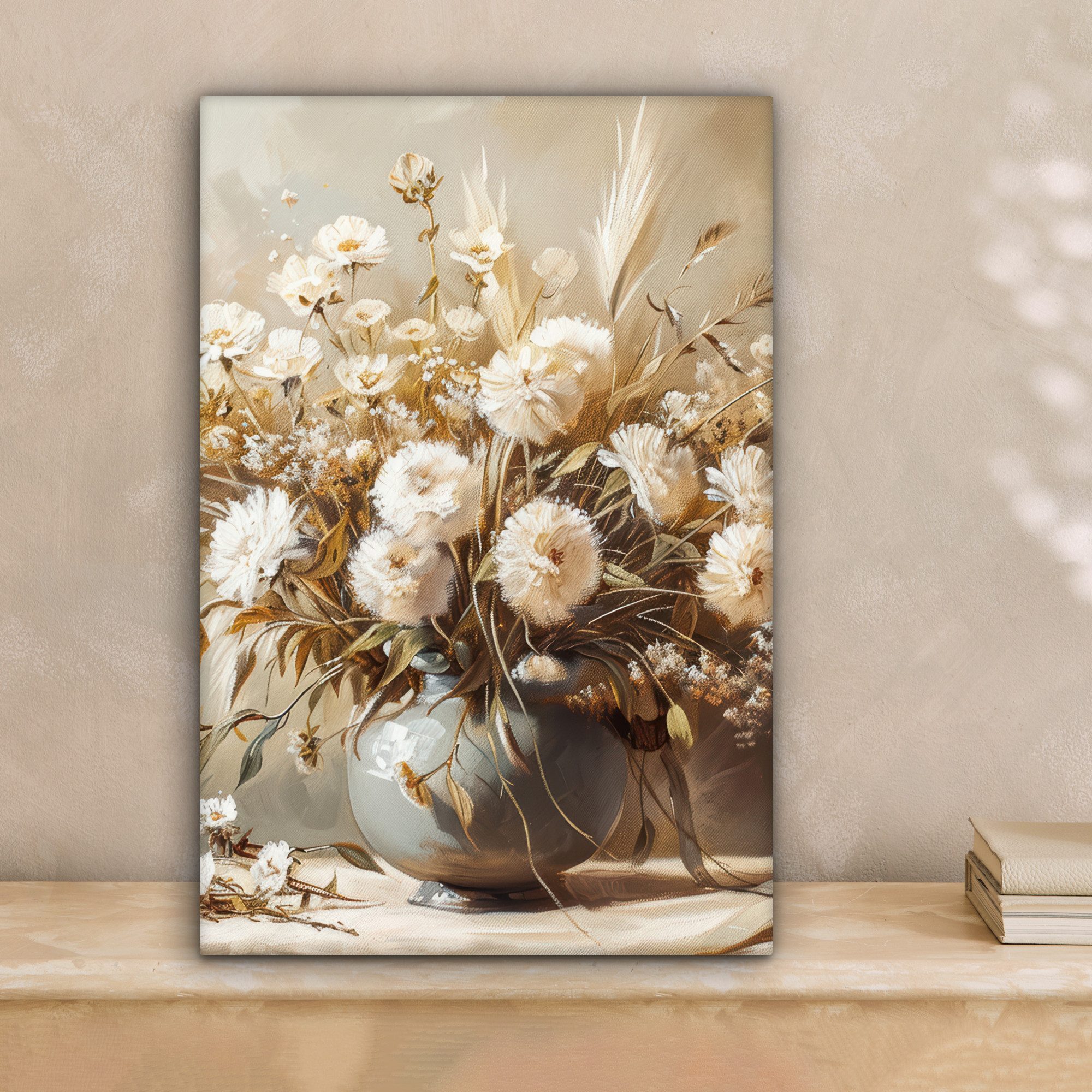 OneMillionCanvasses® Leinwandbild Blumen - Vase - Stilleben - Beige, Fotodr günstig online kaufen