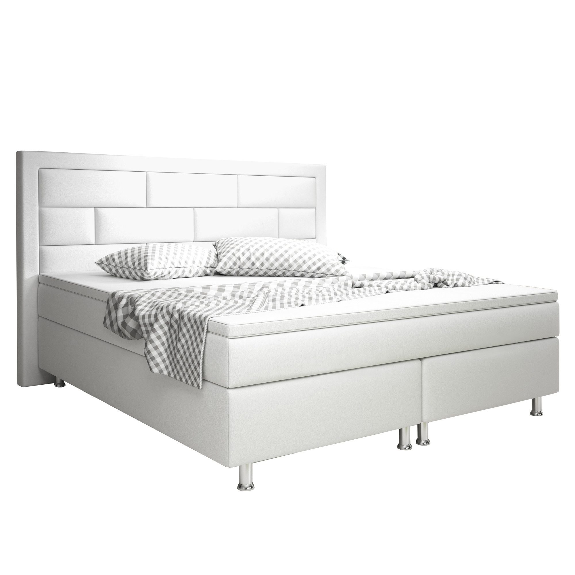 inter Boxspringbett Nizza Kunstleder mit 7 Zonen Taschenfederkernmatratzen und Topper (180x200 cm, Weiß mit 7 Zonen Taschenfederkernmatratzen und Topper), Taschenfederkern-Komfort, gepolstertes Kopfteil, inklusive Matratzen