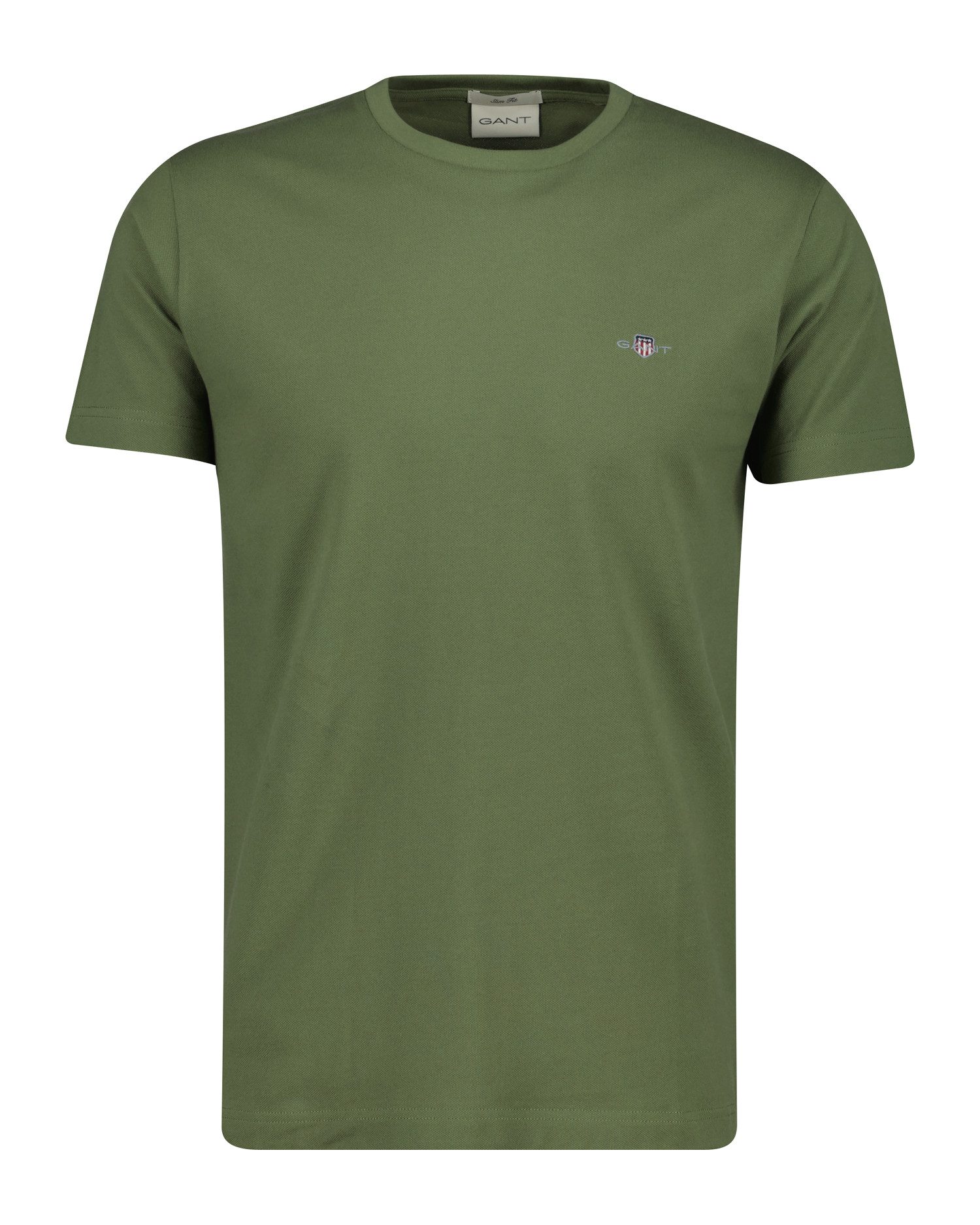 Gant T-Shirt SLIM PIQUE SS T-SHIRT aufgestickte GANT-Wappengrafik auf der Brust