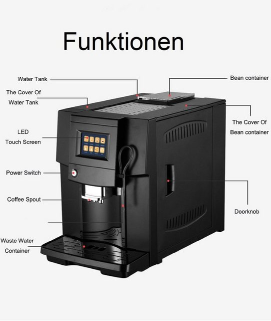 COLET Coffee Maschine Kaffeevollautomat Kaffeevollautomat Q006, Kaffee, Espresso, Cappuccino, Selbstreinigungsfunktion