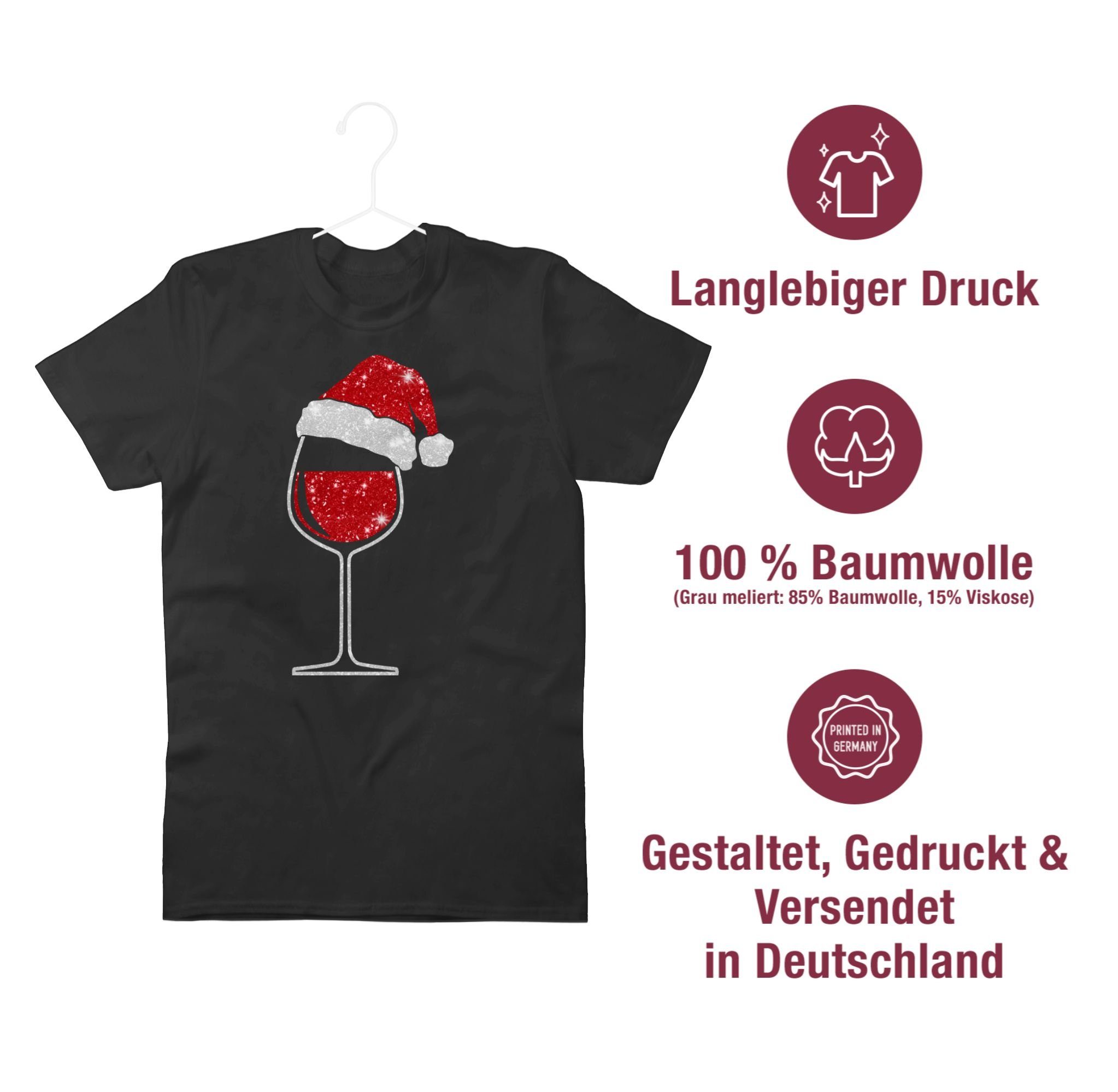 Shirtracer T-Shirt Weinglas mit Weihnachtsmütze Weihachten 01 Kleidung Schwarz