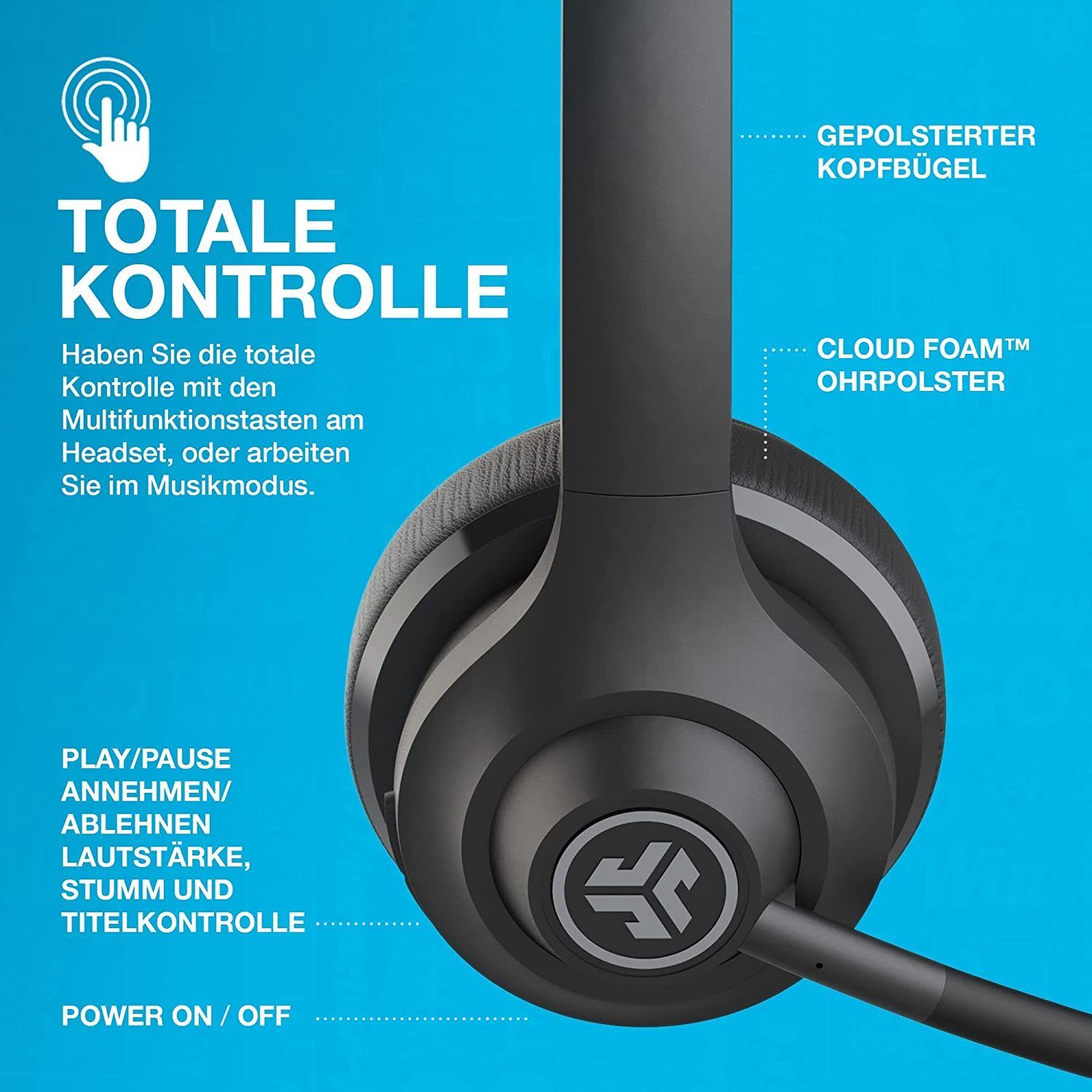 Jlab Go Work Wireless Headset mit Mikrofon: 45+ Std. Wiedergabezeit Headset