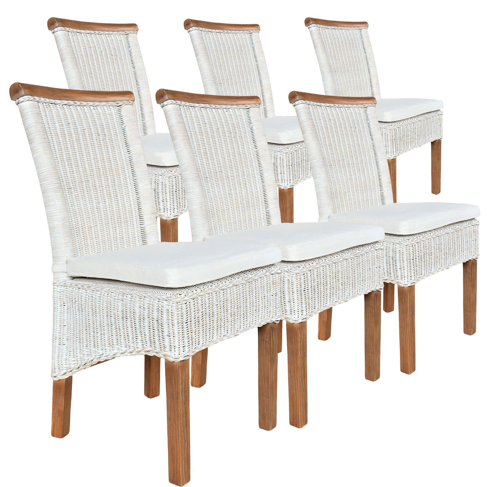 Casamia Esszimmerstuhl Esszimmer-Stühle Set Rattanstühle Perth 6 Stück Esstisch Stühle weiß K