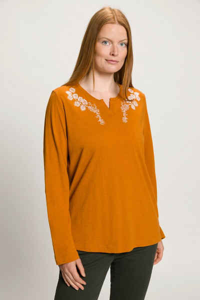 Ulla Popken Rundhalsshirt Shirt Tunika-Ausschnitt Langarm Biobaumwolle
