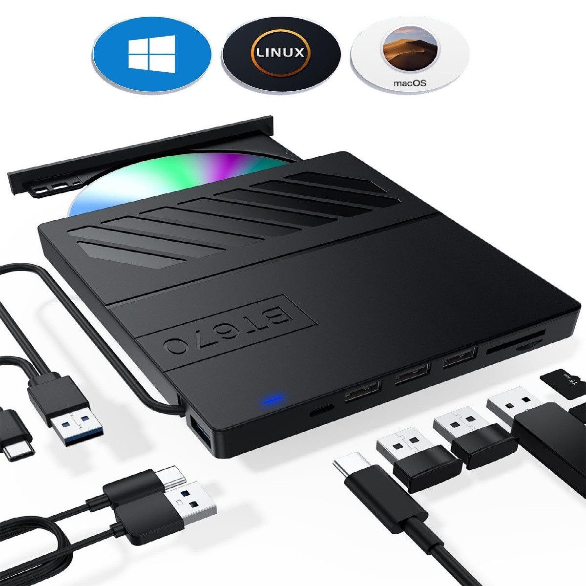 7-in-1 USB Ultra Slim Portable CD/DVD Player Writer für Laptops DVD-Brenner