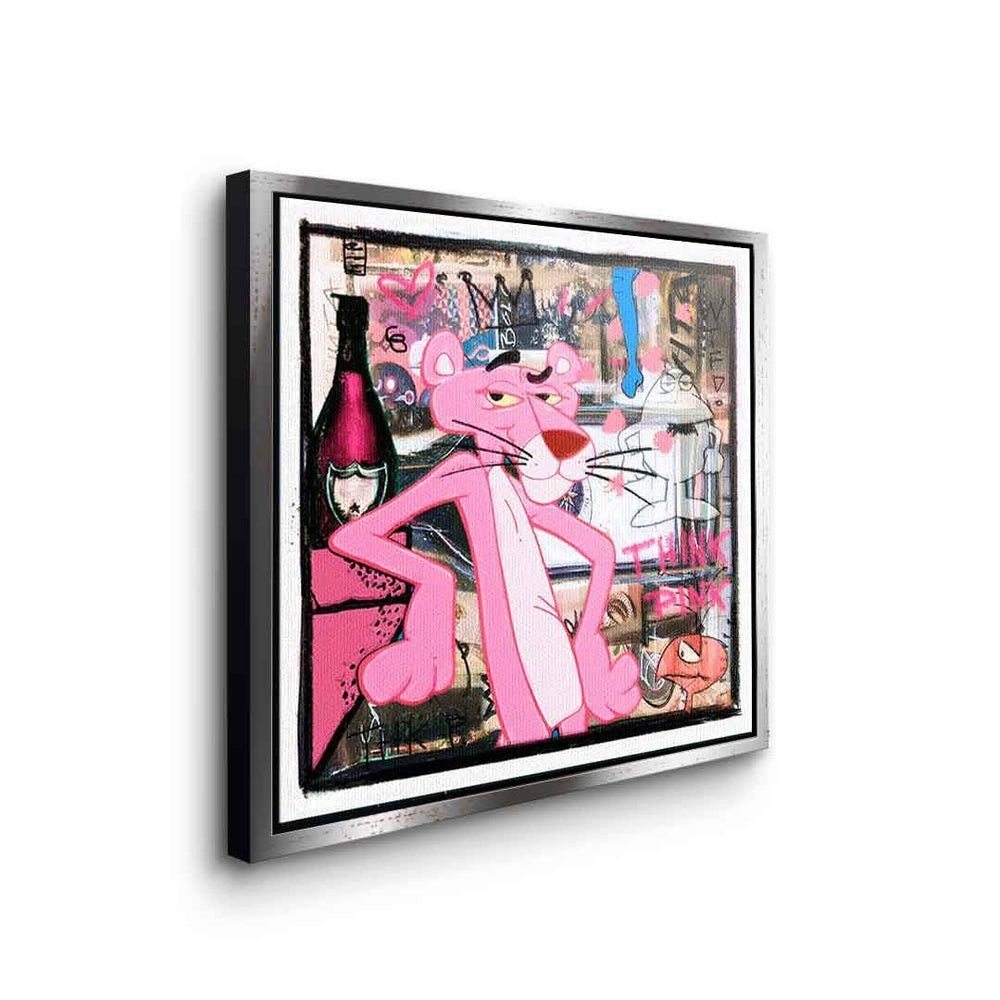 Rahme DOTCOMCANVAS® Leinwandbild premium Panther Der Rahmen comic pink goldener Art Pop Leinwandbild, mit rosarote