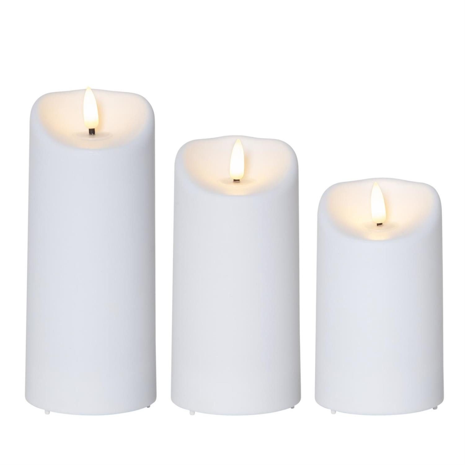 LED-Kerze LED Kerzenset für Außen 3D Flamme flackernd 3 Größen Timer weiß 3Stück