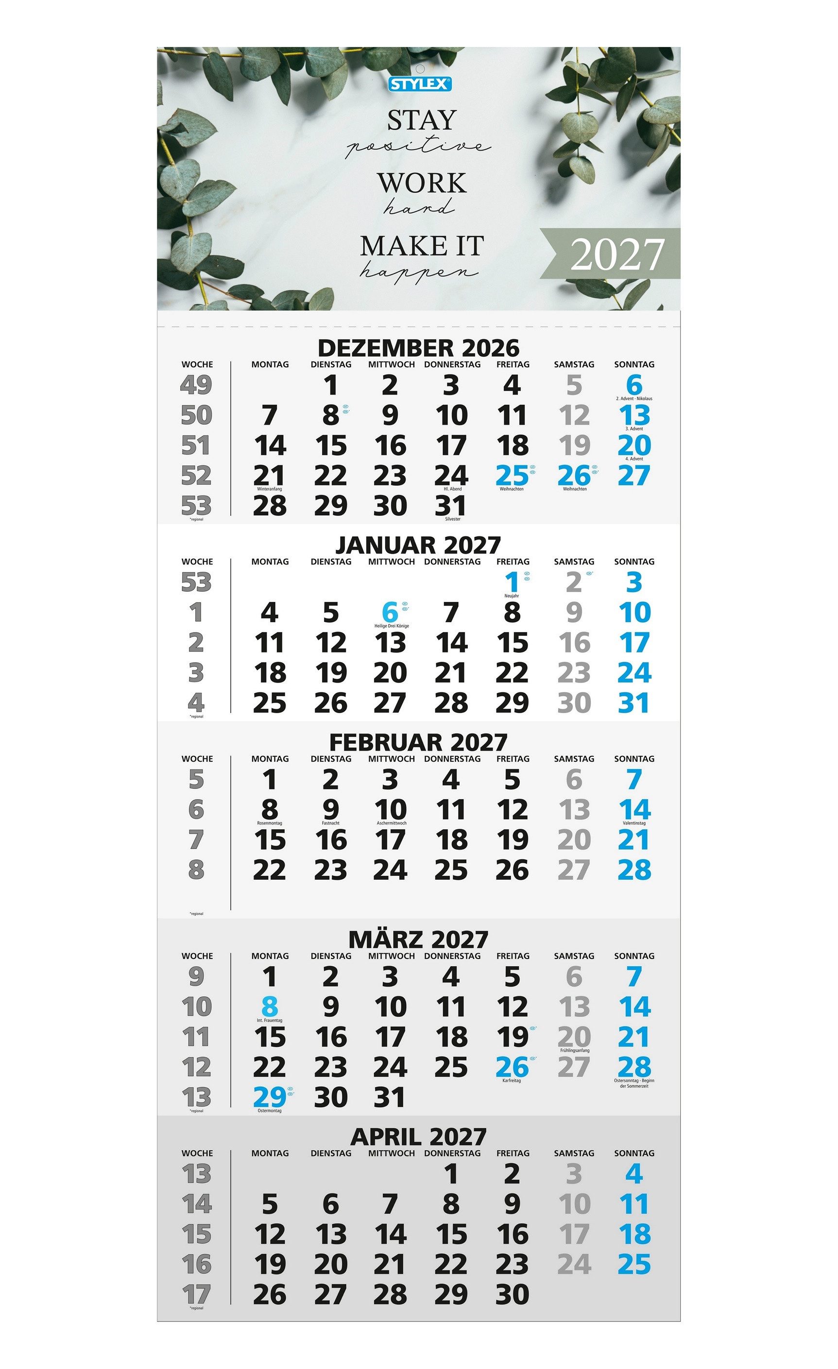 Stylex Schreibwaren Monatskalender Monatskalender 2027 / 5-Monatskalender / Bürokalender / Wandkalender