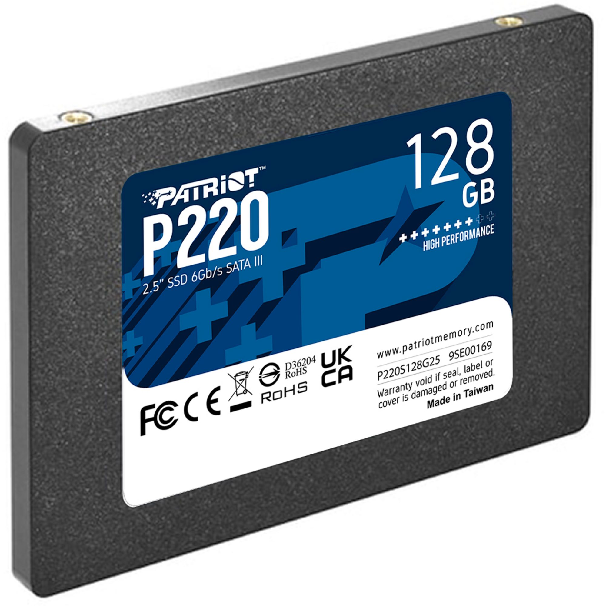 Patriot Patriot P220 128 GB, SSD, (SATA III 6 Gb/s, 2,5) interne SSD (128 GB) 550 MB/S Lesegeschwindigkeit, 500 MB/S Schreibgeschwindigkeit, SATA III 6 Gb/s, 2,5"