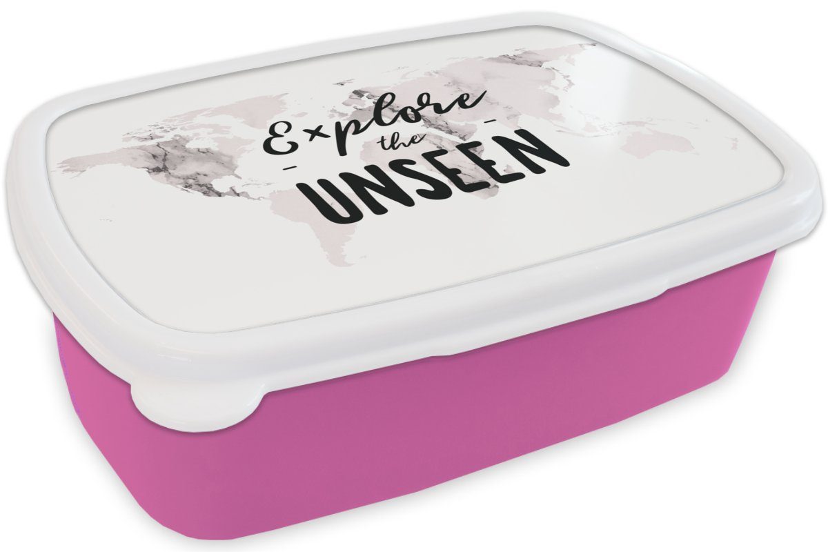 Marmor, Kunststoff MuchoWow (2-tlg), Kinder, Brotdose Brotbox für Mädchen, - Erwachsene, Weltkarte Kunststoff, Zitat Snackbox, rosa Lunchbox -