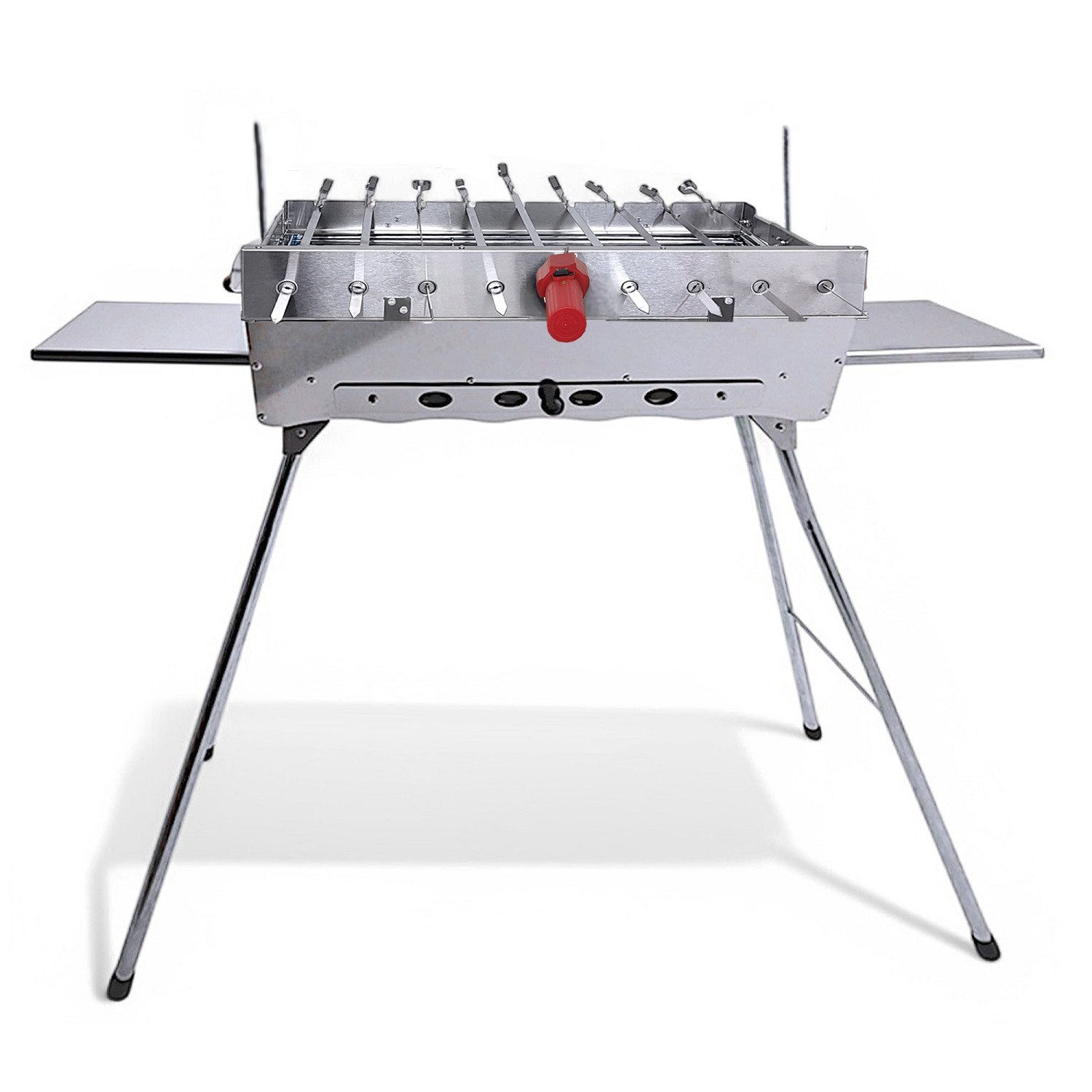 Grillpeter Holzkohlegrill Mangal Astana Edelstahl 2 mm Schaschlickgrill Spießdreher 9 Spieße