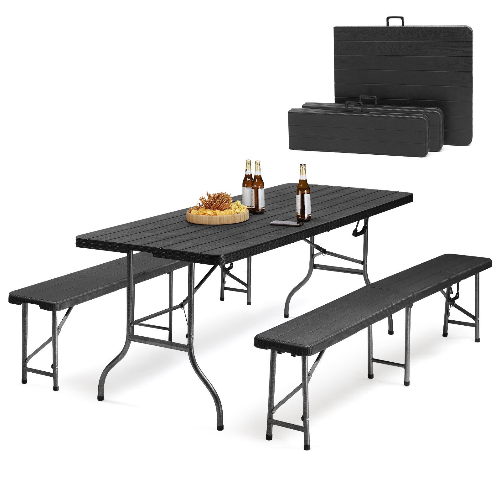 Sekey Bierzeltgarnitur Klappbar Bierzeltgarnitur 180cm Festzeltgarnitur Biertisch Set, 3-teilig, Tisch + 2 x Bierbank, Gartenmöbel Set