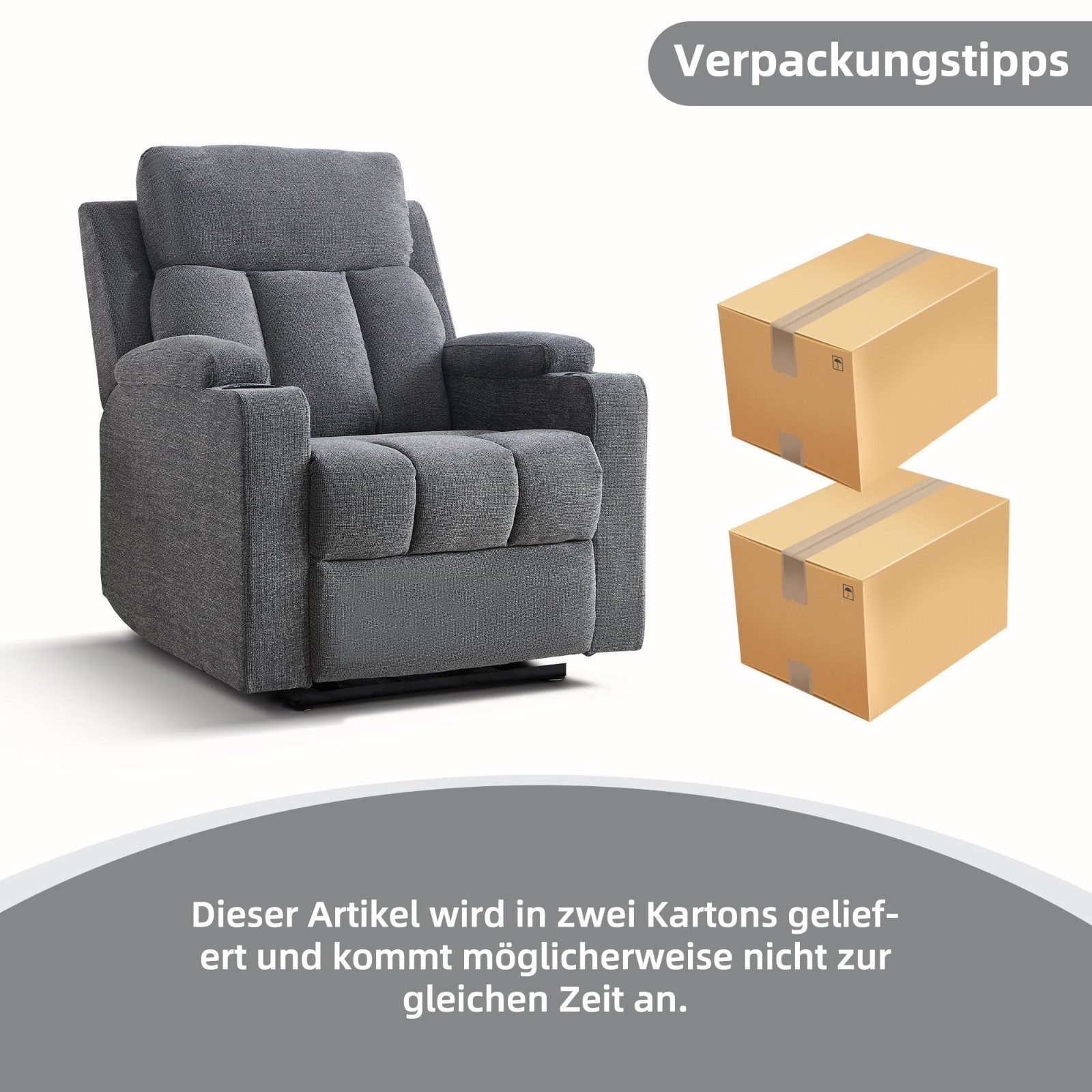 Bonzy Home TV-Sessel Relaxsessel mit Liegefunktion, Fernsehsessel, Wohnzimmer 90 °-160 ° (1-St), Manueller Verstellbarer Relaxsessel mit Fußstütze und Becherhalter