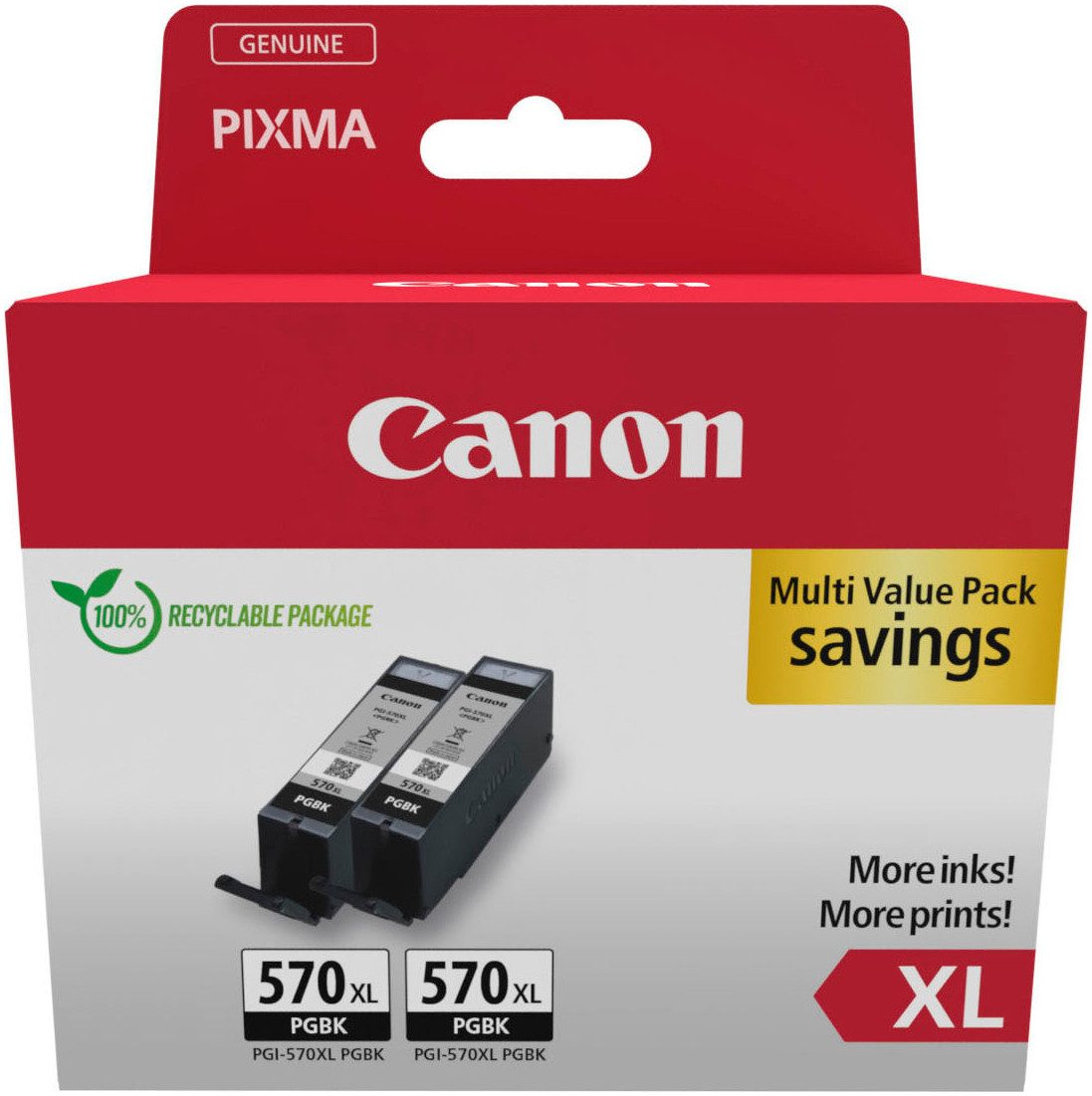 Canon PGI-570BK XL (Doppelpack) Tintenpatrone (Packung, 2-tlg)