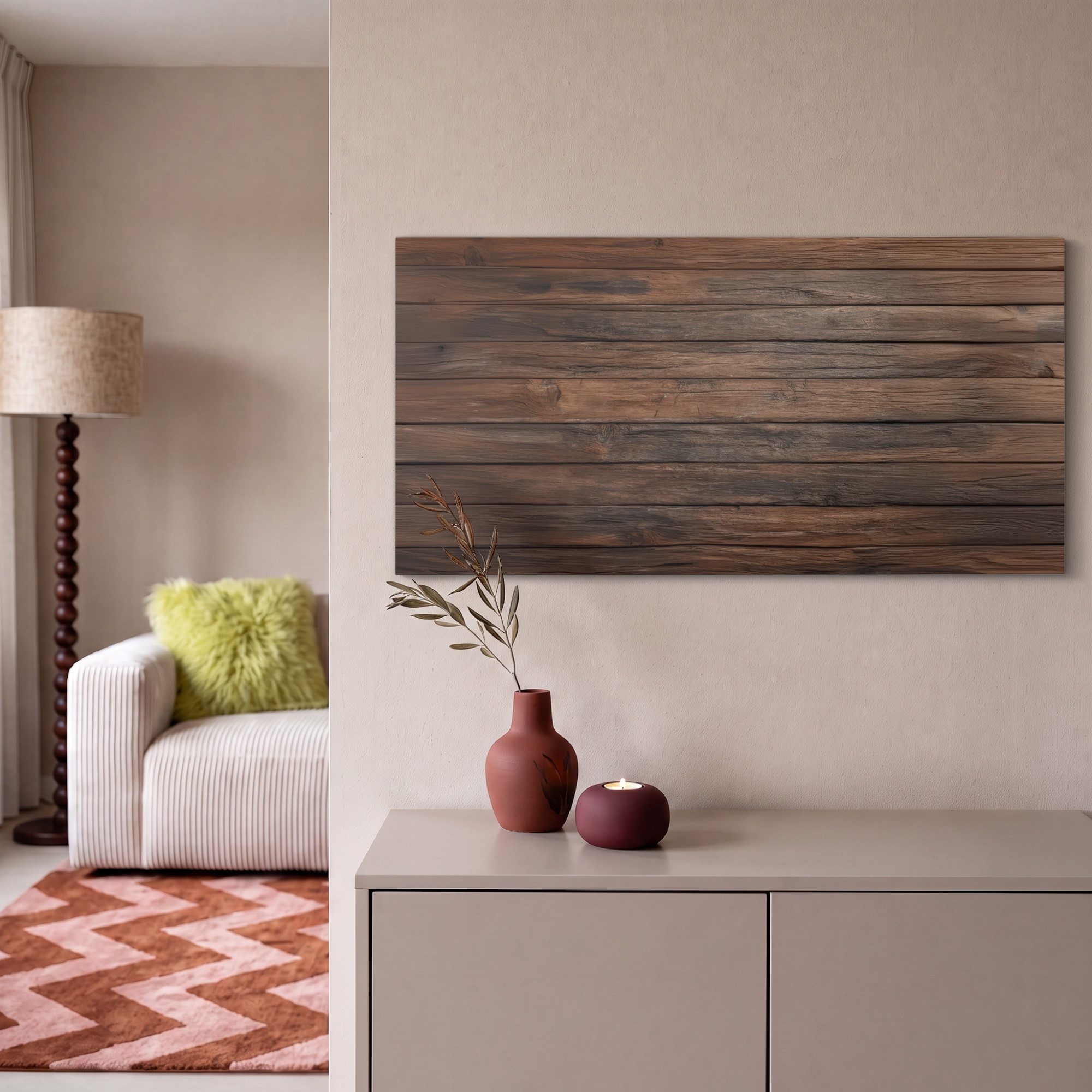 OneMillionCanvasses® Leinwandbild Panorama Holzdielenmuster - Wärme - Natürlich, Fotodruck (1 St), Wandbild, Deko Schlafzimmer Wohnzimmer Flur 40x20 cm – Bild 2 von 5