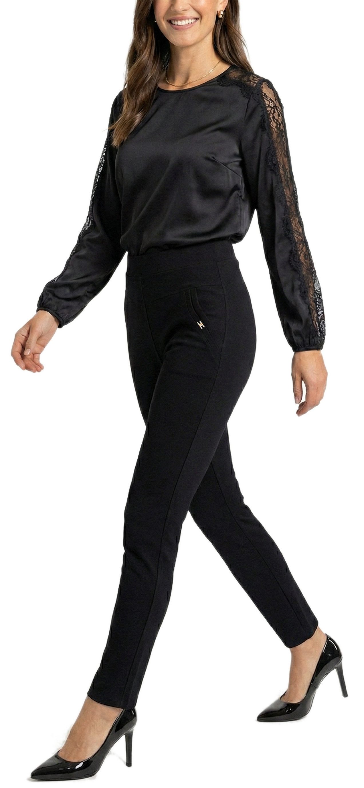 dy_mode Schlupfhose Damen Schlupfhose Elegante Business-Hose Stoffhose Middle Waist in Unifarbe, Middle Waist, mit elastischem Bund