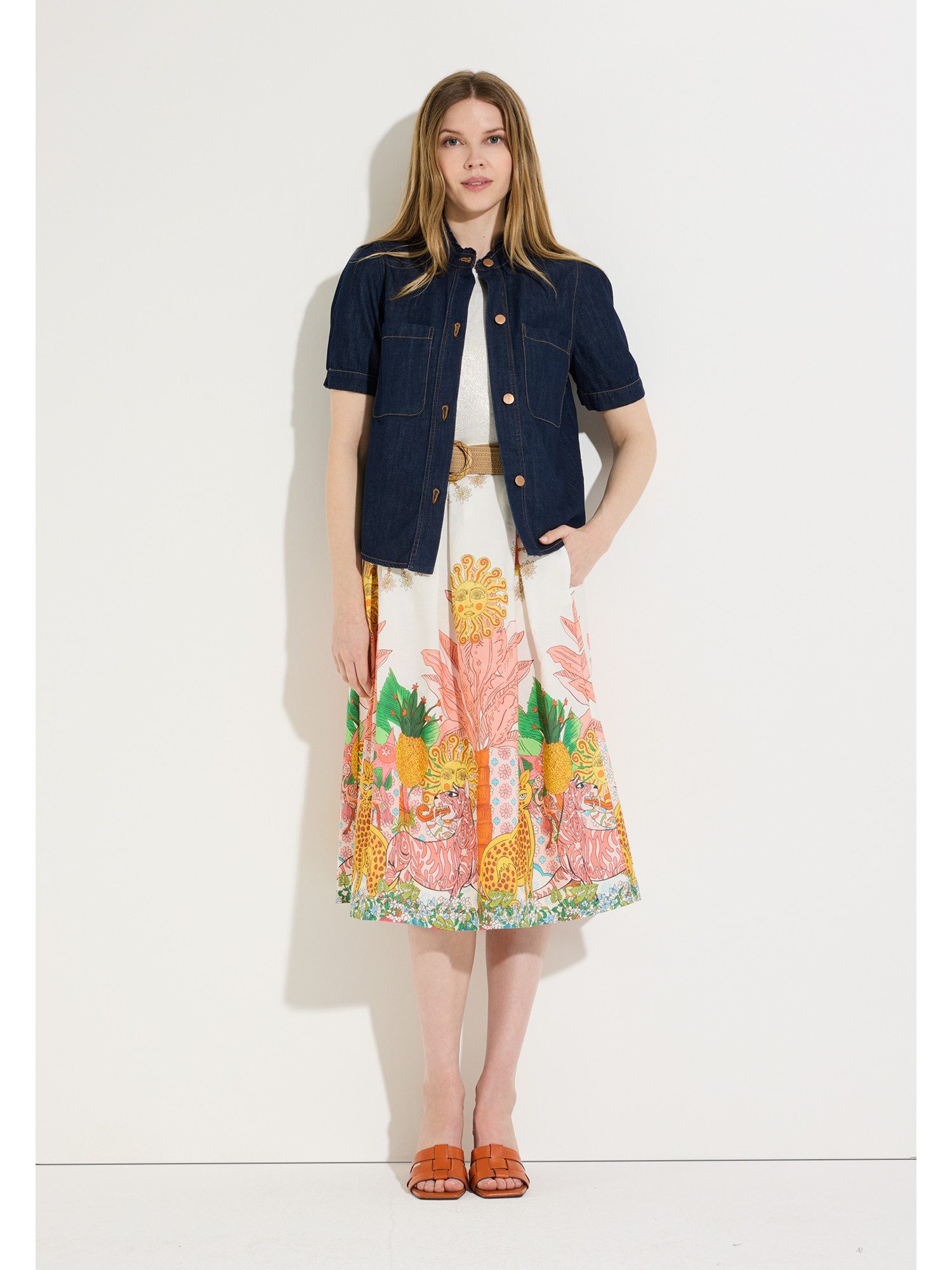 MORE&MORE Kurzarmbluse feminine, dark denim Kurzarm-Jeansbluse