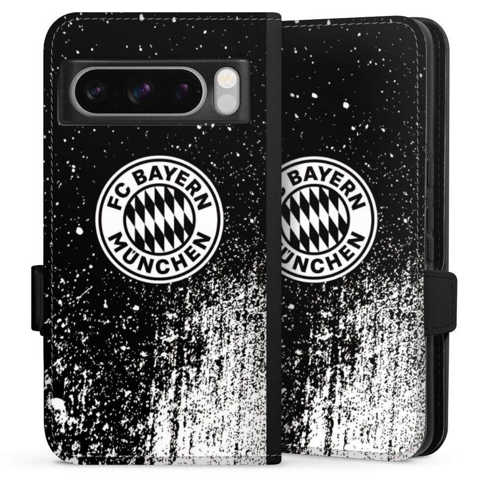 DeinDesign Handyhülle FC Bayern München Offizielles Lizenzprodukt FCB Splatter Schwarz - FCB, Google Pixel 8 Pro Hülle Handy Flip Case Wallet Cover